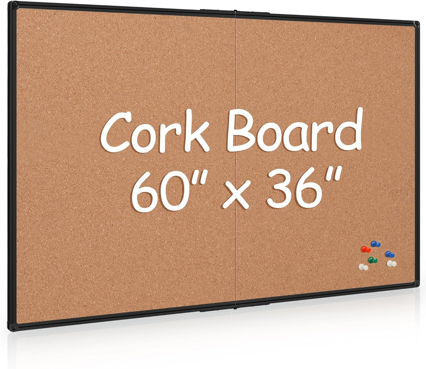 Board2by Extra Large Cork Bulletin Board 60" X 36", Foldable Notice Pin Board for Wall, Black Aluminum Framed 5'x3' Corkboard, Wall Mounted Noticeboard with 36 Push Pins for School, Home & Office - Lumora Desk