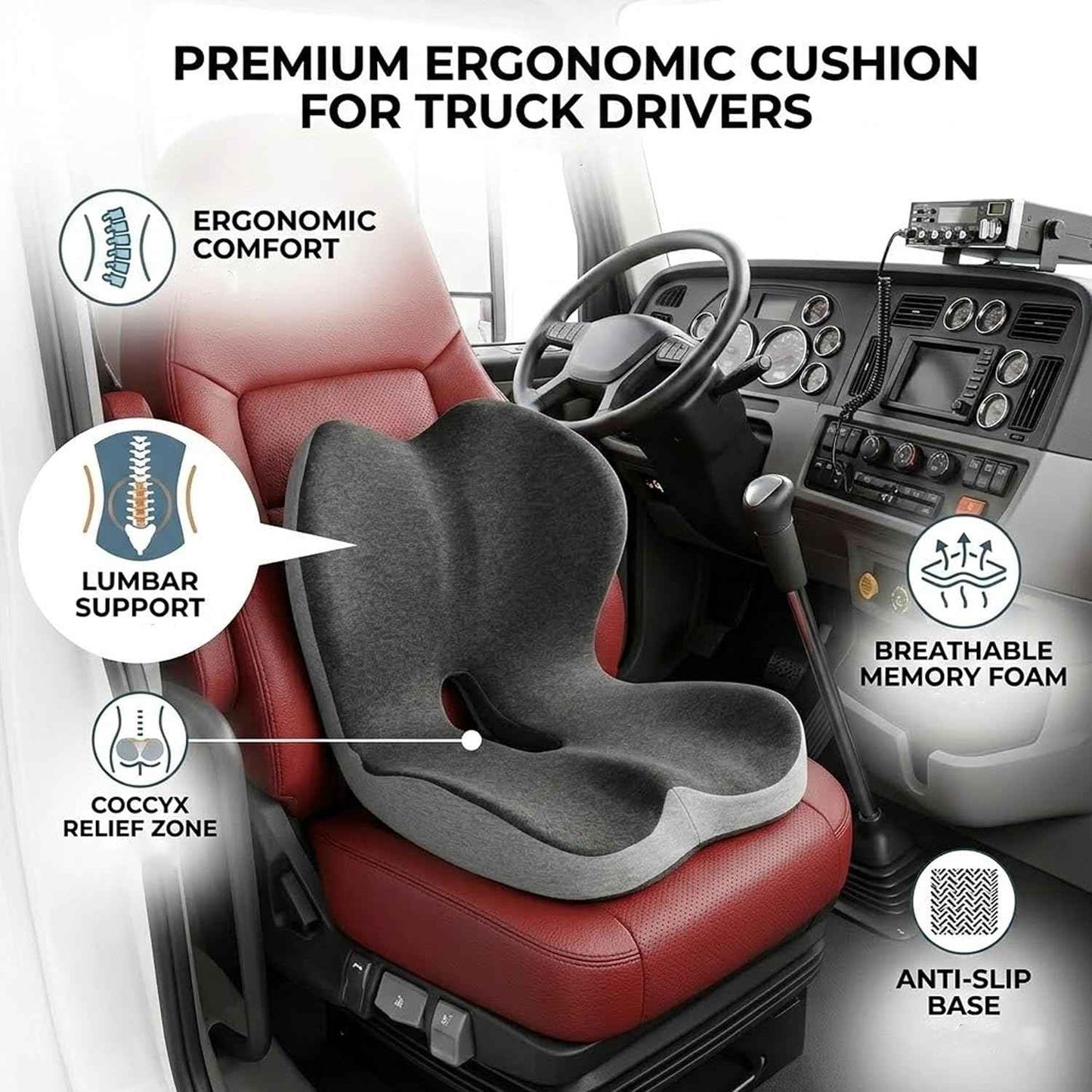 StarAneer Ultimate L-Shaped Truck Driver Seat Cushion - Ergonomic Memory Foam Back & Tailbone Support - Breathable Cool-Mesh Pressure Relief Pad for Office Chairs, Semi-Trucks, & Long-Haul Driving