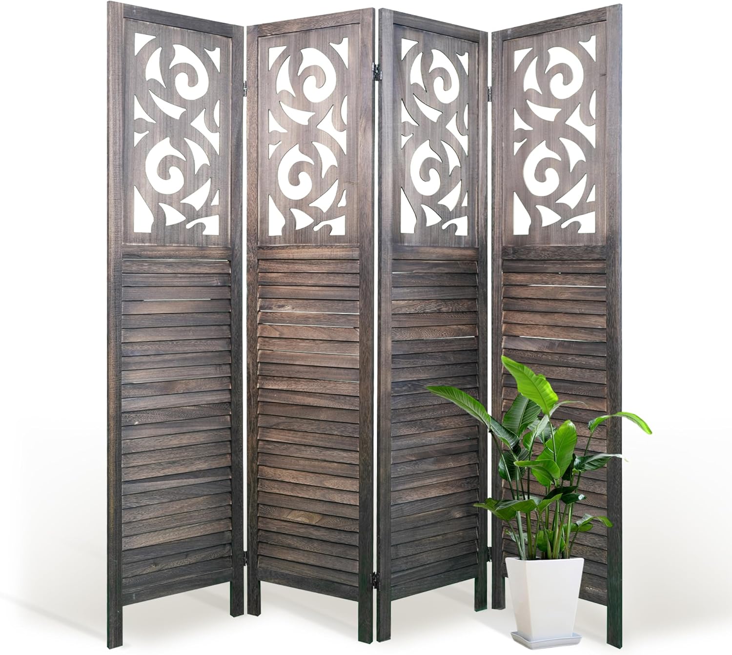 NicBex 4 Panel Room Divider,5.6FT Wood Carved Room Dividers,Folding Privacy Screens Portable Freestanding Partition Wall Dividers for Room Separation,Home Bedroom Office,Rustic Brown - Lumora Desk