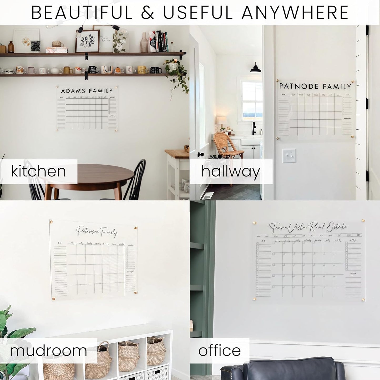 Personalized Clear Acrylic Calendar for Wall, Calendar Whiteboard for Wall, Dry Erase Wall Calendar, Wall Calendar Organizer System for Home (Cursive, Black, 47.5"W x 36"H)