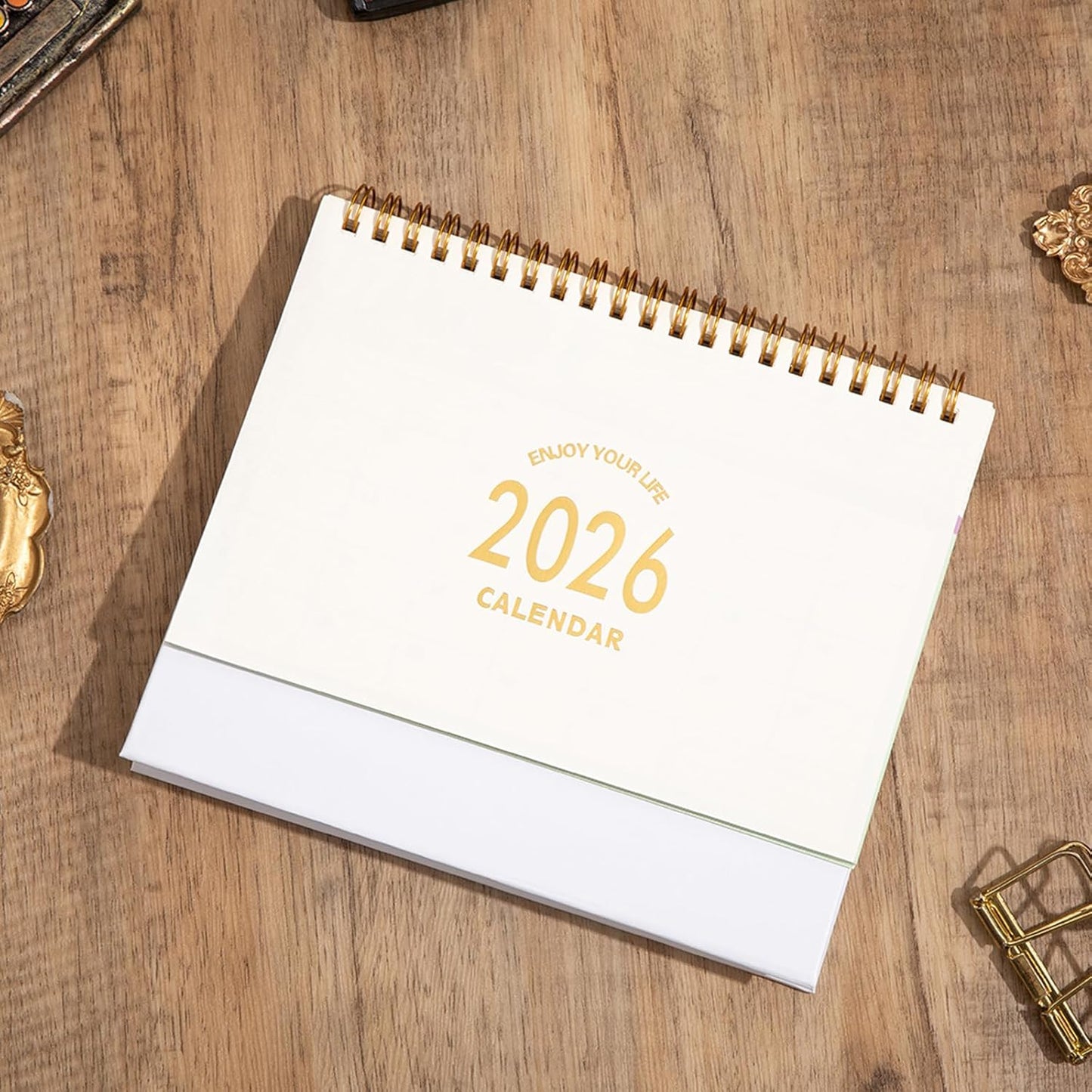 Small Desk Calendar 2025, Desktop Calendar from July 2025 to Dec 2026, Metal Ring Twin-Wire Binding Monthly Desktop Calendar for Home Office School (White)