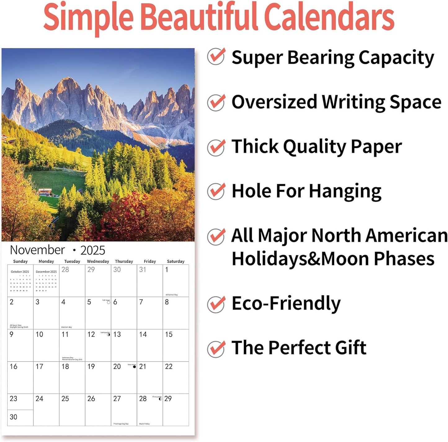 2026 Wall Calendar,Calendar 2026, July 2025 - December 2026, Wall Calendar Brilliant Seasons, 12" x 24" Opened,Full Page Months Thick & Sturdy Paper for Gift Perfect Calendar Organizing & Planning