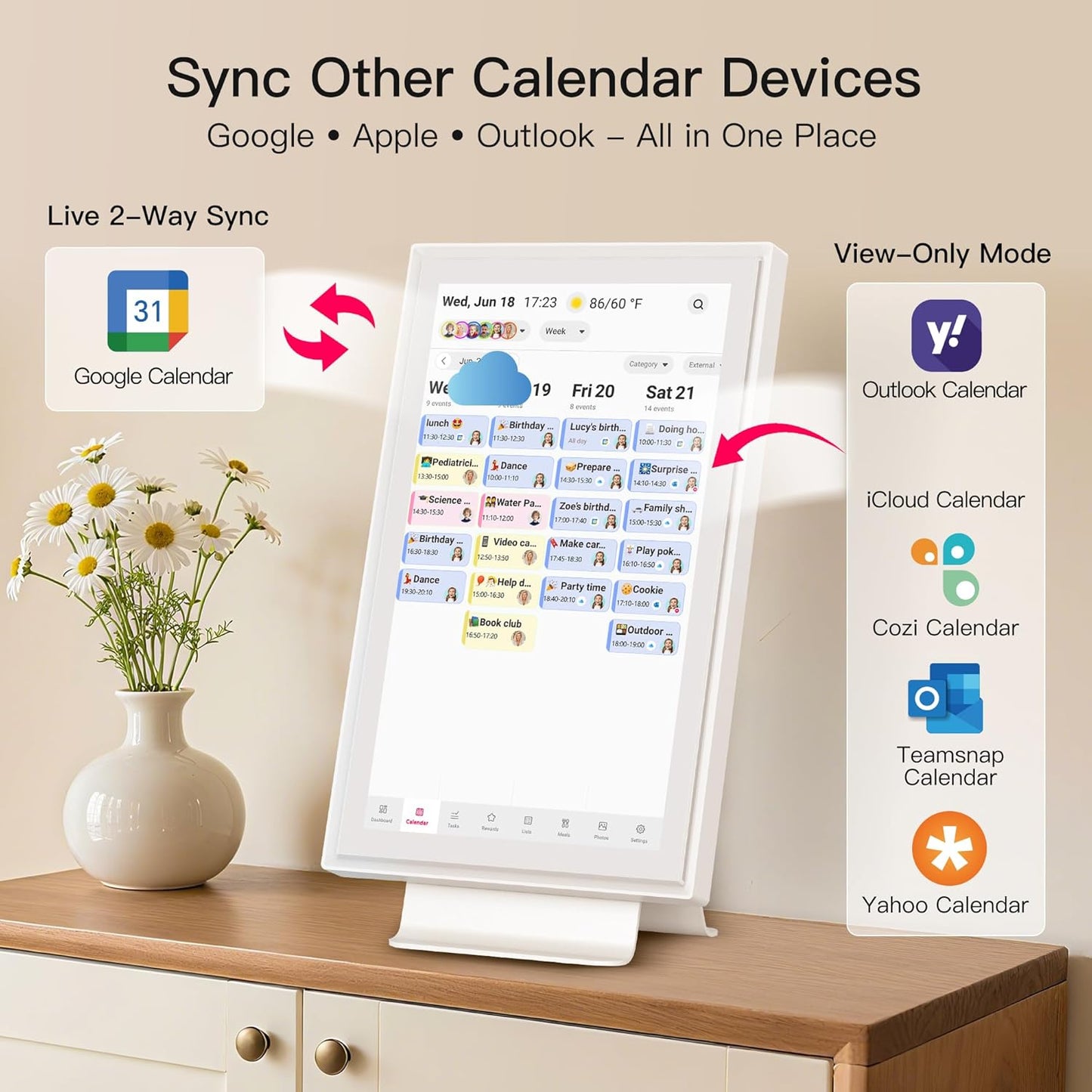 15.6 Inch Digital Calendar, Full HD Touchscreen Smart Planner for Family Schedules - Wall & Desk Mount, Great for Seamless Daily Planning & Household Organization, with LED Reminder Light