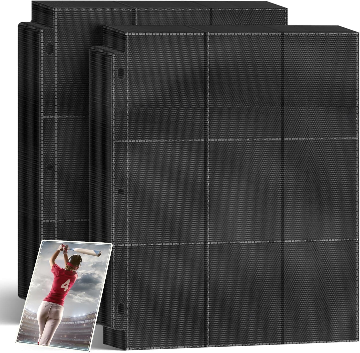 Trading Card Binder Sleeves, Baseball Holder Fit for Standard Size Sport Cards, 3 Ring Binder (Black)