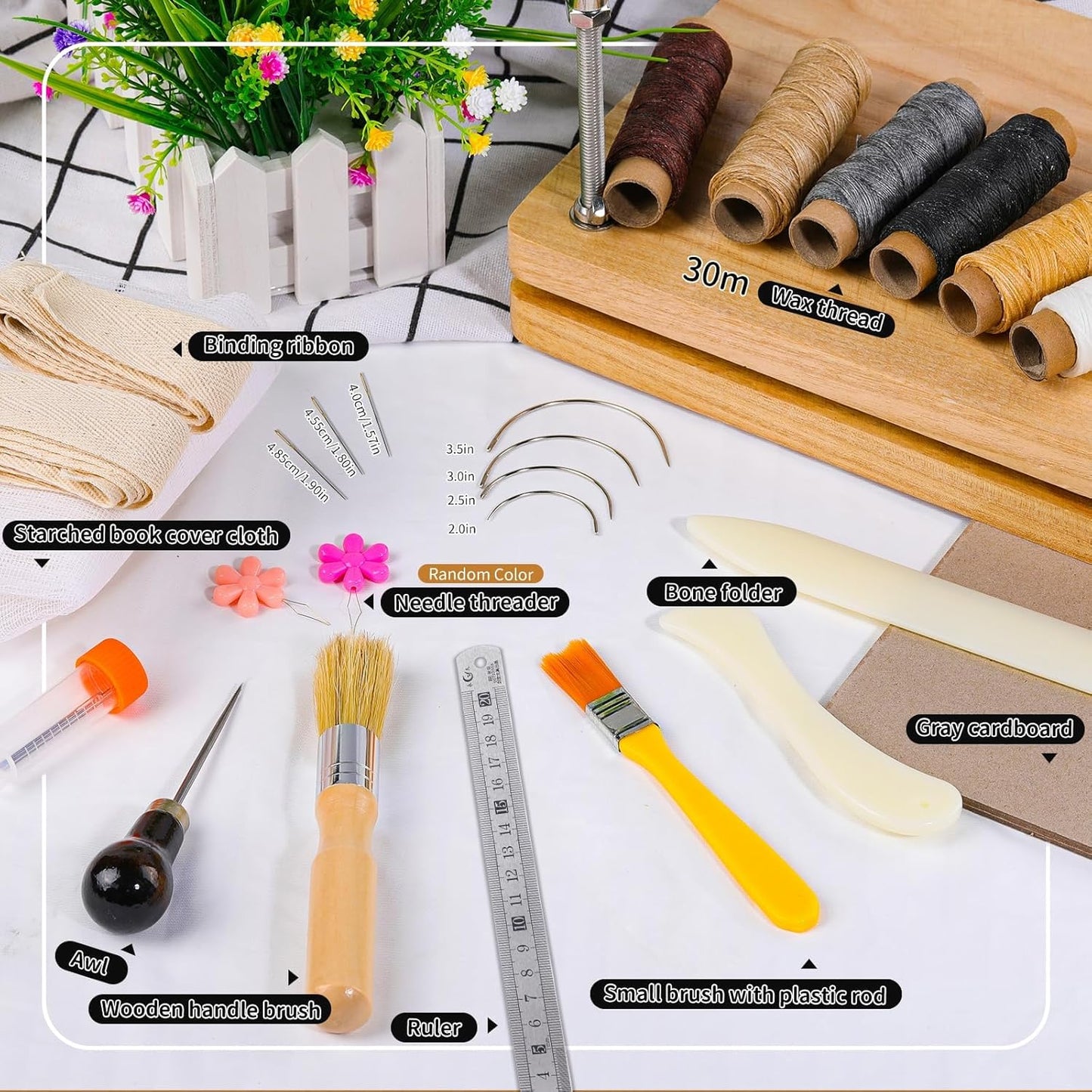 JUPEAN Book Binding Kits, Book Press, 7.9”x11.6”, Books Making Kit Bookbinding Supplies with Wooden Binding Press Books Cover Board Bone Folder Awl Bind Strap for DIY