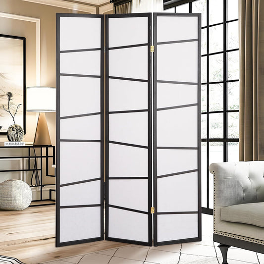 NicBex Room Divider 3 Panel Room Dividers with Heavy-Duty Rice Paper Partition Room Dividers and Folding Privacy Screens Wall Divider for Home, Office, Room Separation,51"W x 2"D x 71"H, White+Black - Lumora Desk