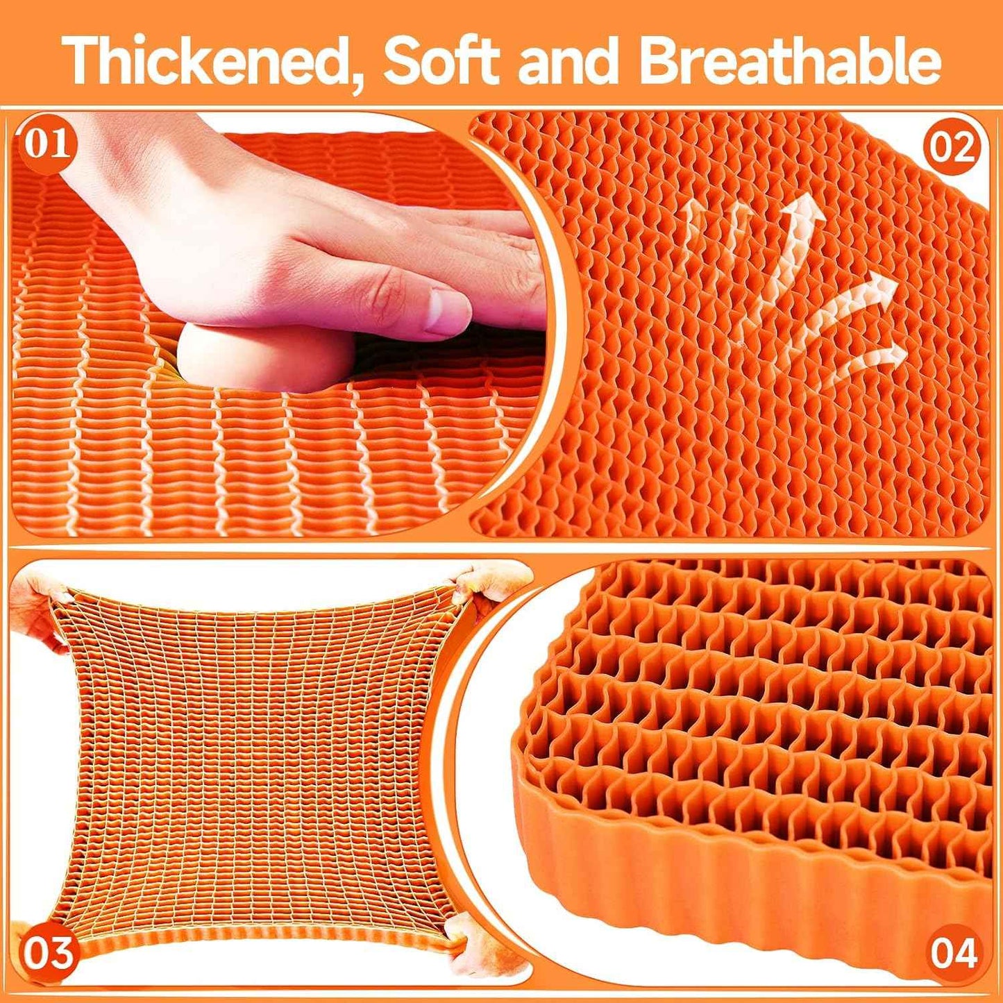 Innovative Gel Seat Cushion for Long Sitting, Breathable Grid Seat Cushion, Soft Cooling Support Chair Cushion for Office, Wheelchair, Car, Gel Cushion for Back, Sciatica,Tailbone Pain Relief.(orange)