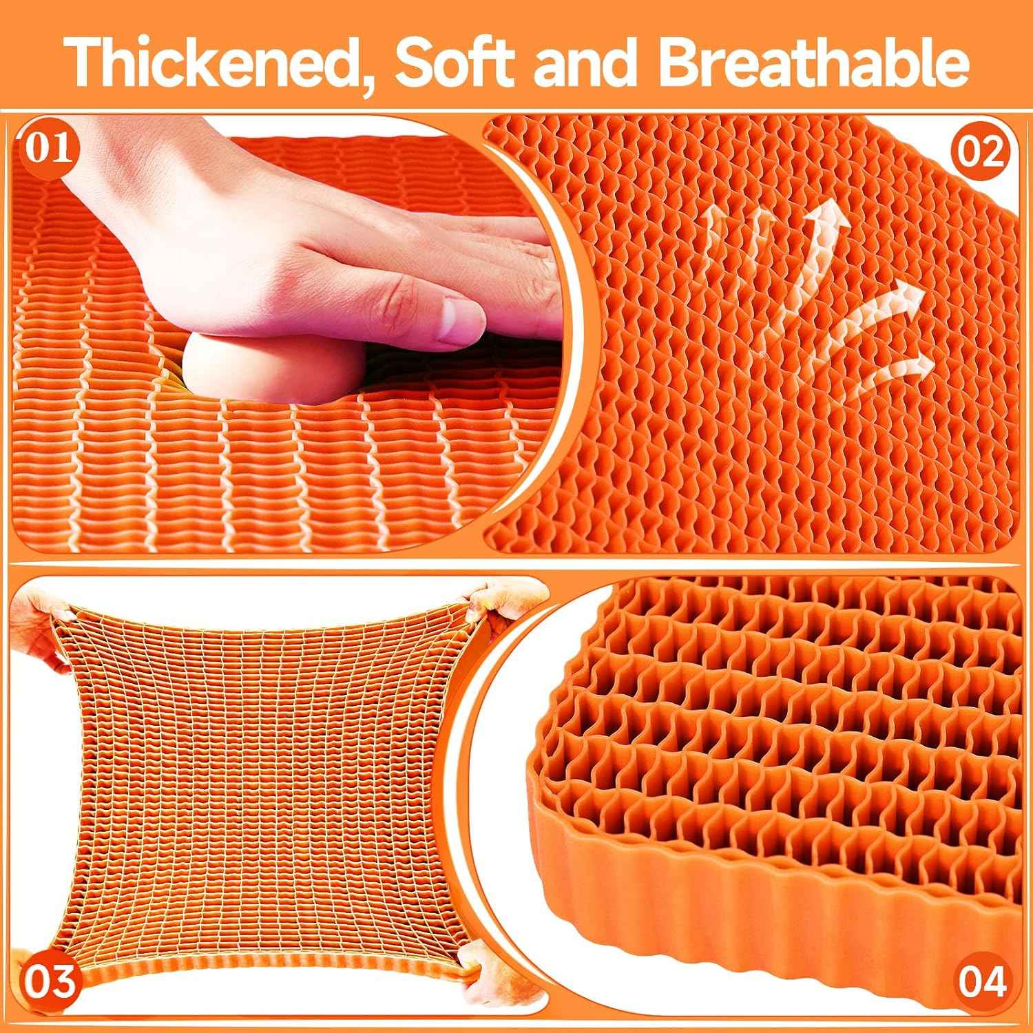 Innovative Gel Seat Cushion for Long Sitting, Breathable Grid Seat Cushion, Soft Cooling Support Chair Cushion for Office, Wheelchair, Car, Gel Cushion for Back, Sciatica,Tailbone Pain Relief.(orange)