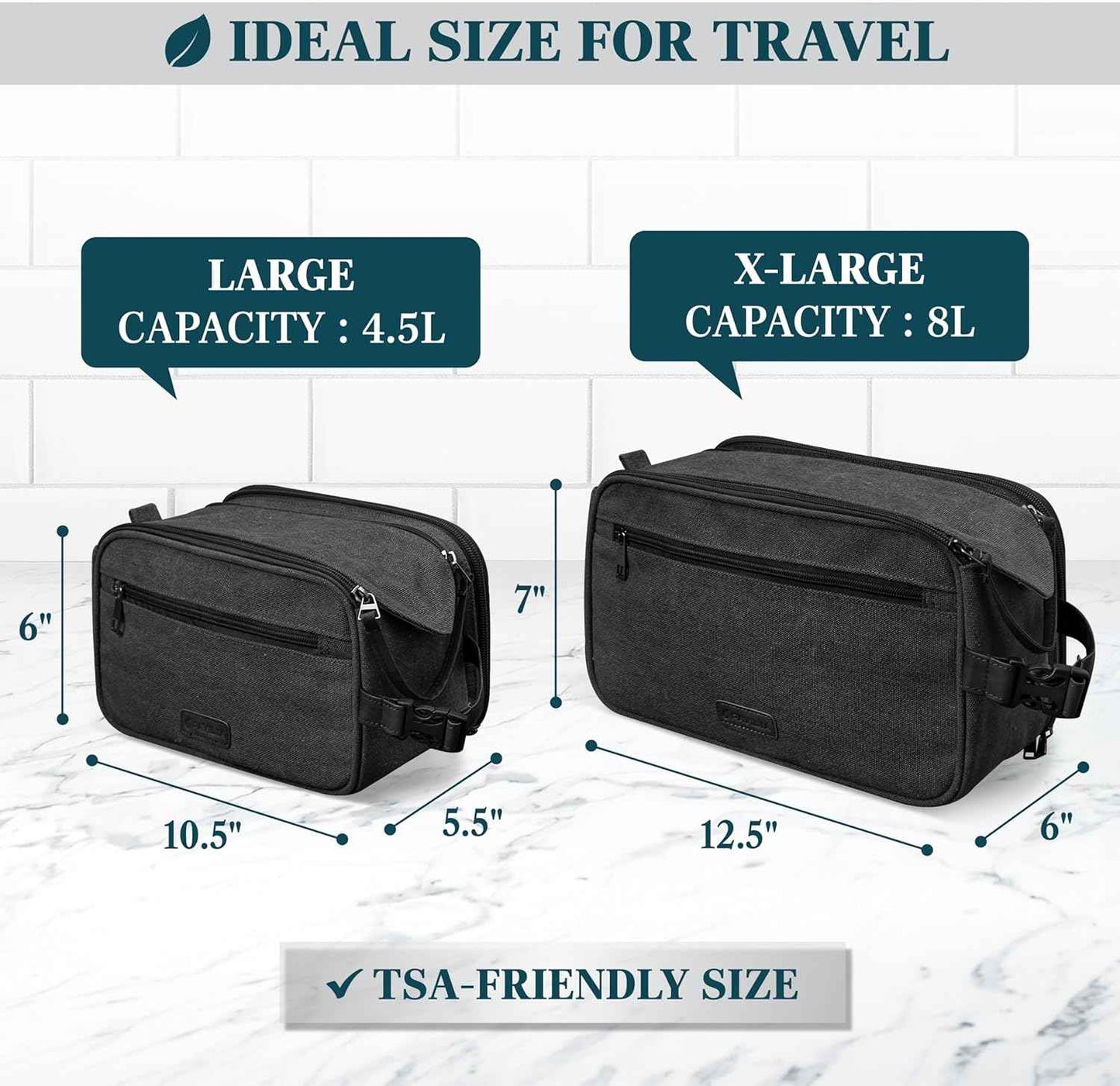PAVILIA Toiletry Bag for Men, Canvas Dopp Kit, Travel Essentials Organizer, Water-Resistant Shaving, Grooming Kit, Large Hanging Bathroom Accessories Cosmetic Bag, Black