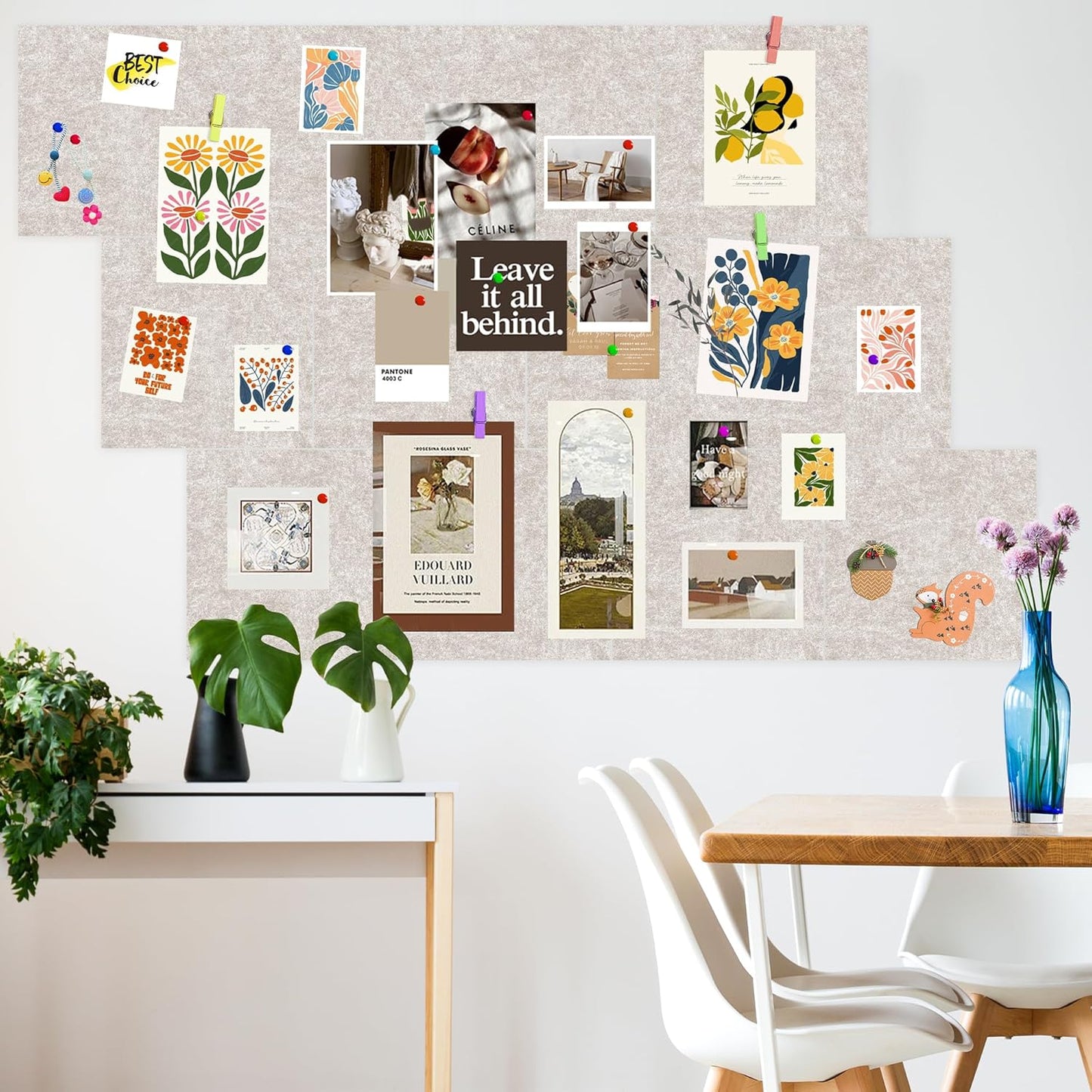 AKTOP Cork Bulletin Board 12x12, 1/2" Thick Felt Cork Board Tiles 12 Pack, Small Square Pin Board for Wall, Self Adhesive Corkboards with 120 Push Pin Wood Clips for School, Home & Office, Latte - Lumora Desk