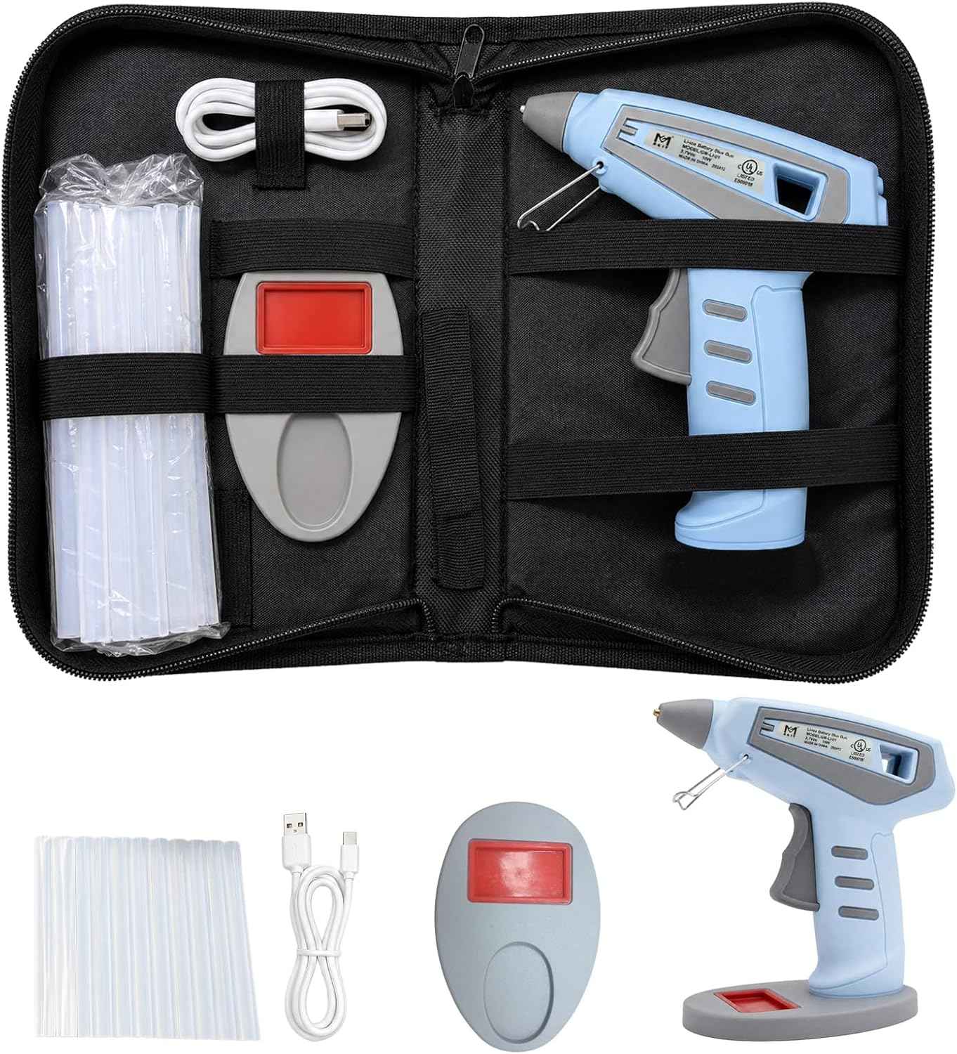 Cordless Hot Glue Gun Kit, 15-Second Fast Heating 10W, 30pcs Glue Sticks & Canvas Bag, Auto Shut-Off, Safety Nozzle, USB Rechargeable for DIY Crafts Fabric Wood Home Repairs(Blue)
