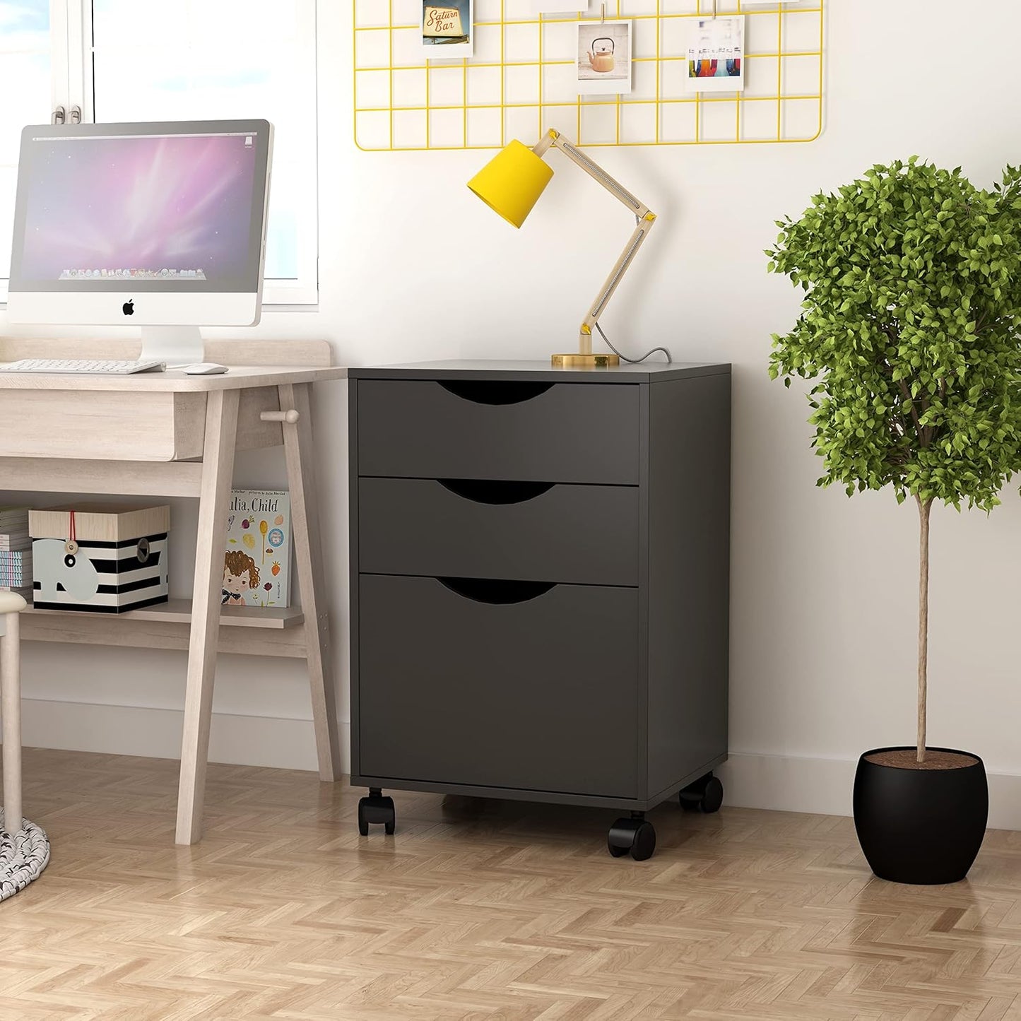 QDSSDECO 3 Drawer Mobile File Cabinet, Rolling Vertical Filing Cabinet fits A4, Legal Paper and Letter Paper for Home Office, Black