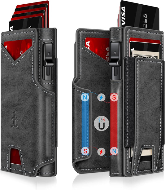 Wallet for Men Wallet with Slim Pop Up Card Holder 9-13 Cards, Bifold Minimalist Smart Wallet RFID Blocking Credit Card Holder with ID Window & Stretchable Cash Slot Compact Metal Aluminum Card Case