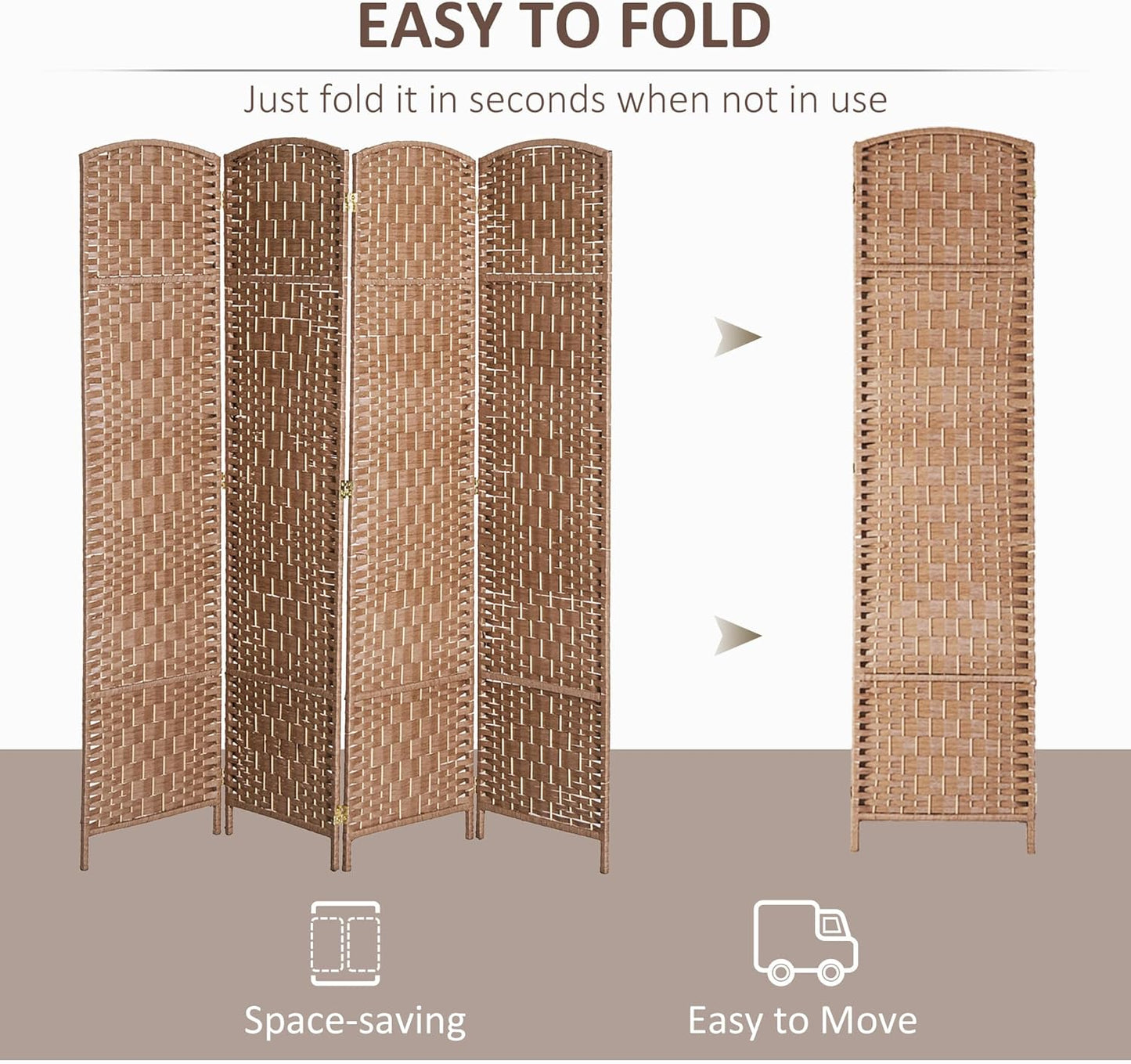 HOMCOM Room Divider 4 Panels Folding Privacy Screen 6FT Tall Portable Wicker Weave Partition Wall Divider for Bedroom Home Office, Natural Wood - Lumora Desk