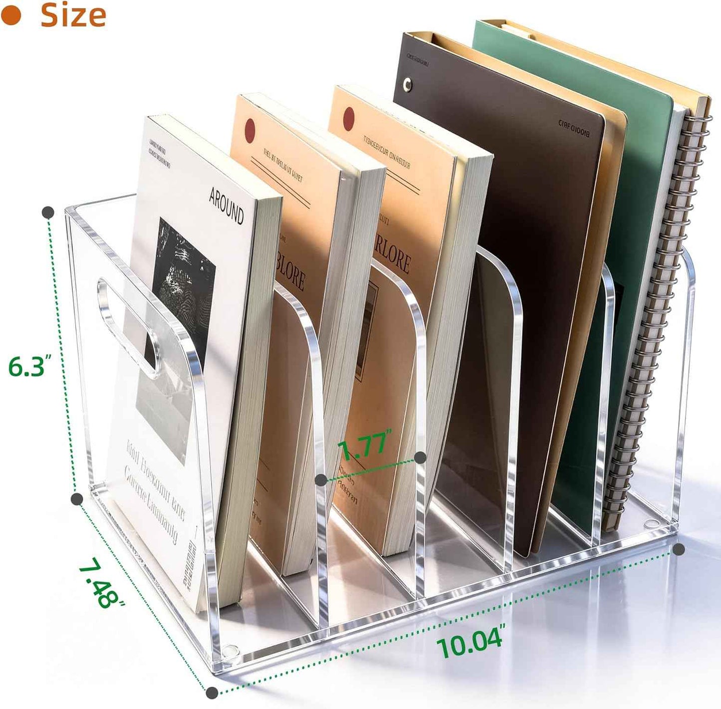 Acrylic Magazine File Holder, 5 Vertical Compartments Desk Document Sorter Organizer, Clear Folder Rack Binder for Office/Documents/Classroom, for Home, Tablet, Magazines, Books & Accessories