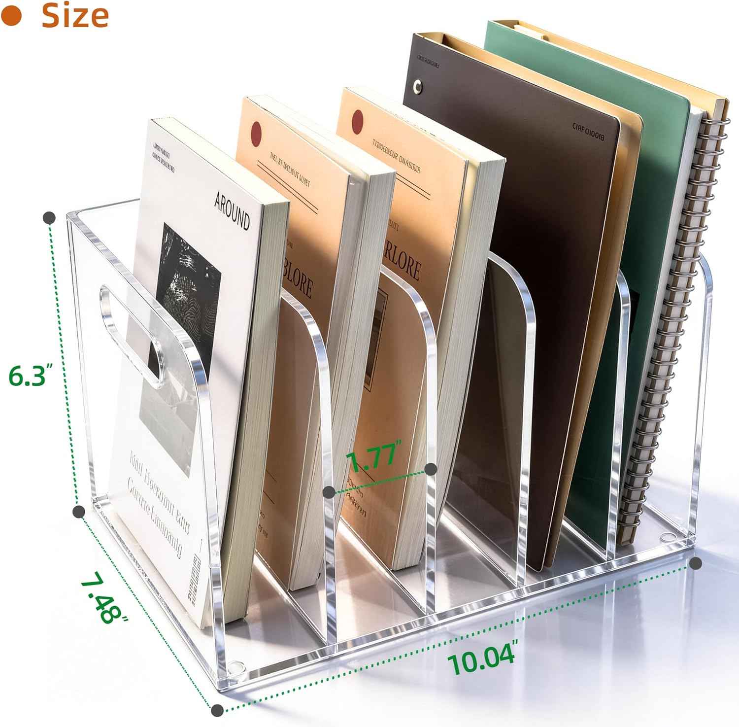 Acrylic Magazine File Holder, 5 Vertical Compartments Desk Document Sorter Organizer, Clear Folder Rack Binder for Office/Documents/Classroom, for Home, Tablet, Magazines, Books & Accessories
