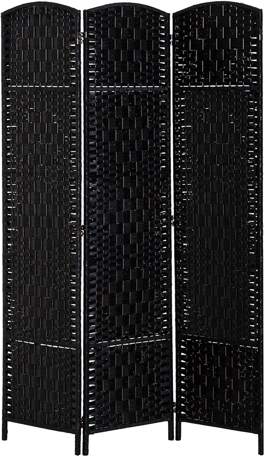 NicBex Room Divider 3 Panel Room Dividers with Wicker Weave Design Partition Room Dividers and Folding Privacy Screens 6 FT Wall Divider for Office, Room Separation,53.25"W x 0.75"D x 70.75"H, Black - Lumora Desk