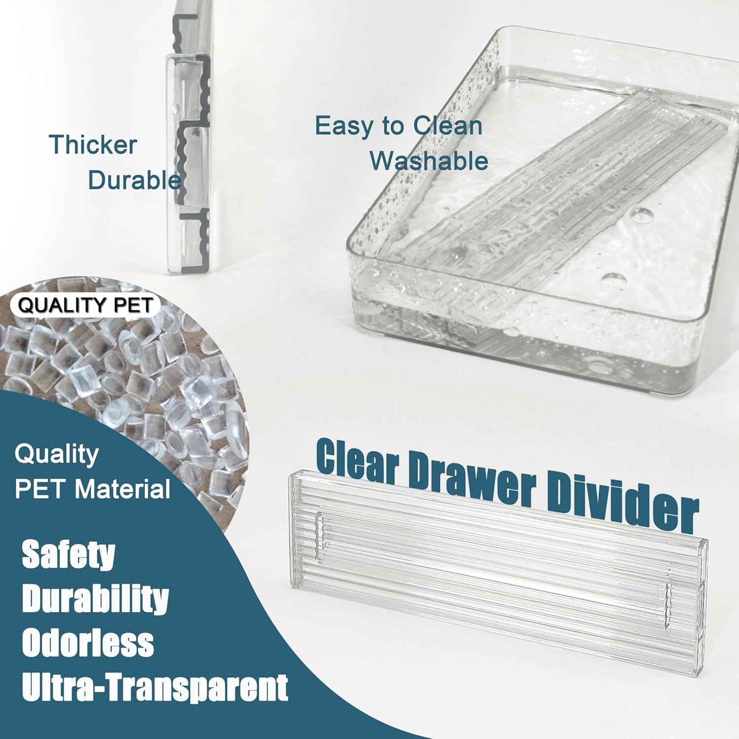 Expandable Clear Drawer Dividers - 3.1'' Height, 11-19'' Adjustable Drawer Separators, Expandable Dresser Organizers in Bedroom, Bathroom, Closet, Clothing, Office, Kitchen Storage