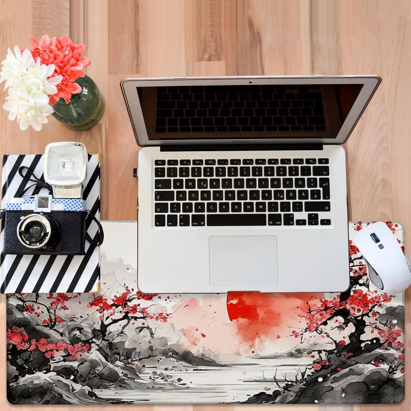 Large Mouse Pad Ink Painting Gaming Desk Pad Computer Keyboard Non-Slip Waterproof Mouse Mat with Rubber Base and Stitched Edges Entertainment Office Writing Desk Mat 35.4 x 15.7 Inches