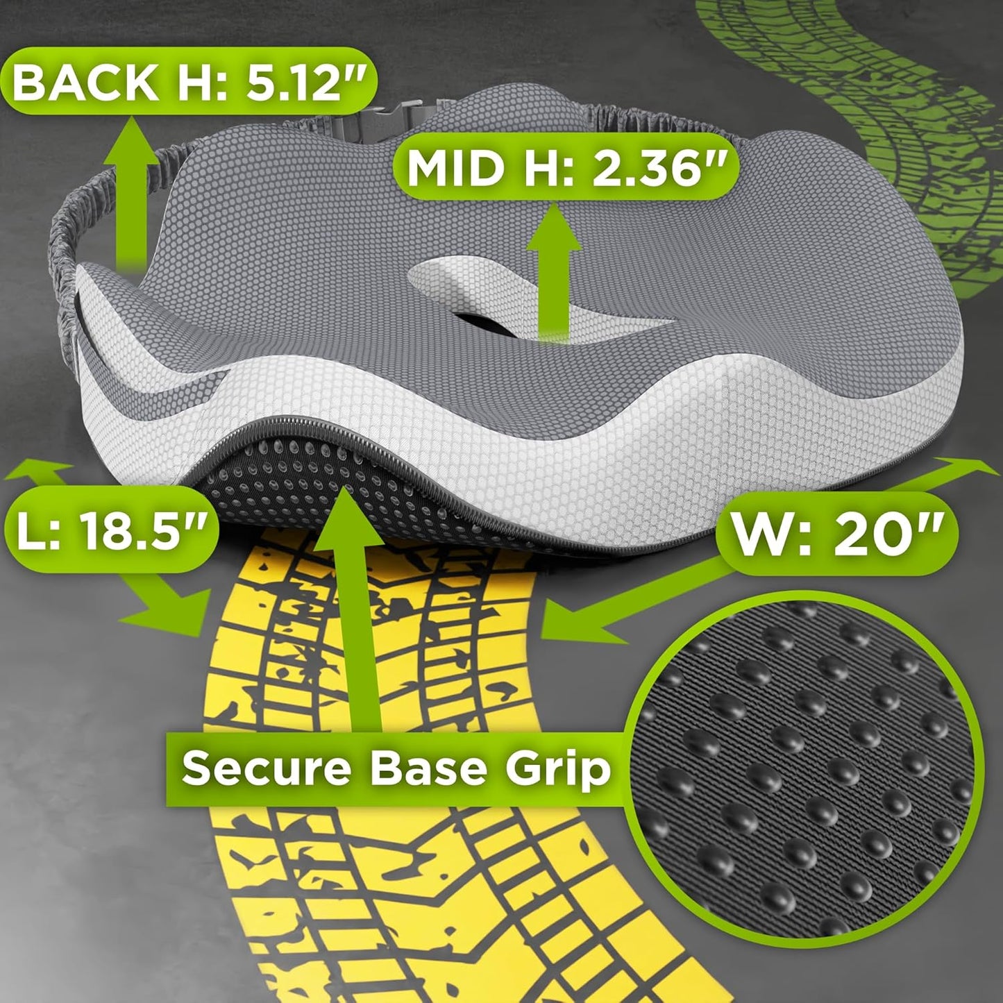 Large Truck Seat Cushion for Truck Driver Seat Cushion - Upgraded Back Support, CertiPUR-US® Certified - Thick Memory Foam, Pain Relief for Hours of Driving, Trucker Approved Big Rig - Gray