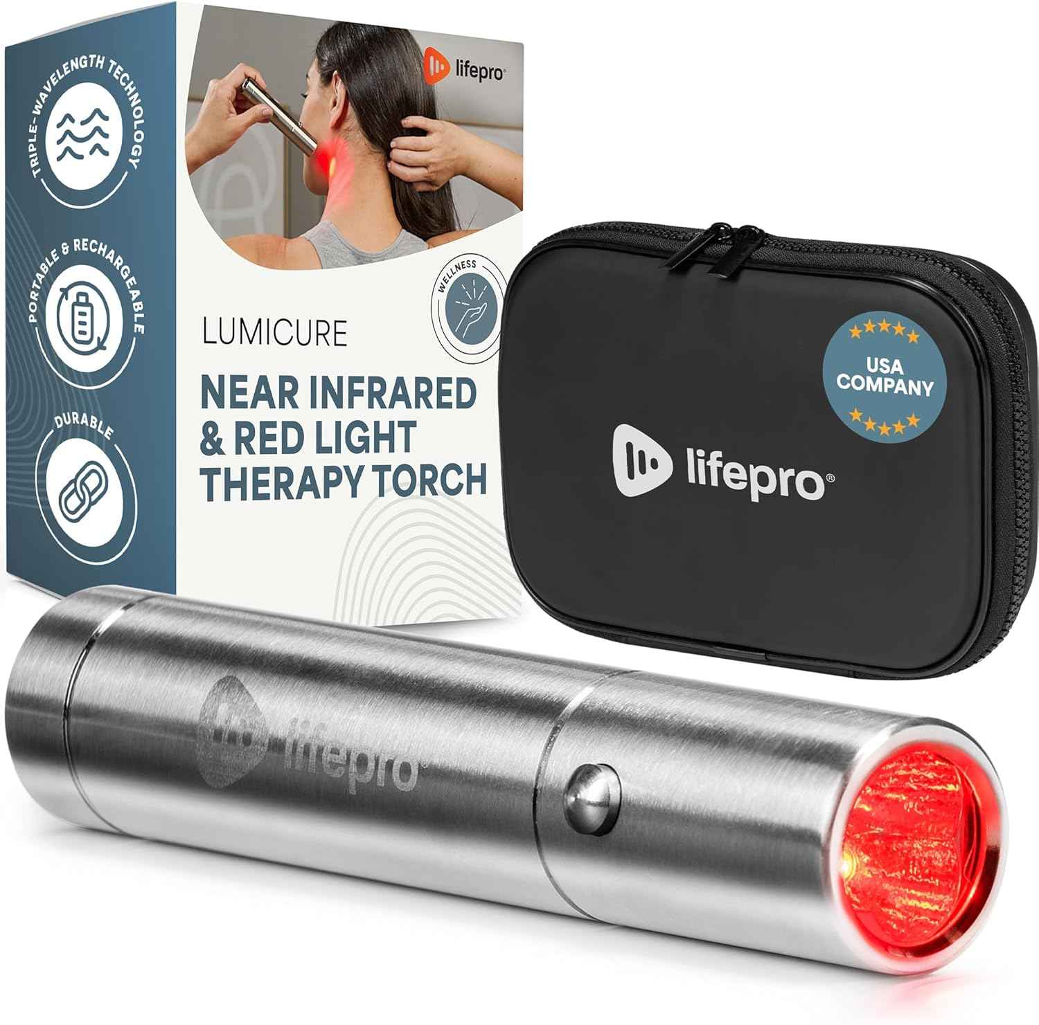 LifePro Near Infrared Red Light Therapy for Body Joints & Muscles Wellness Support, Lumicure Portable Red Light Therapy Torch with 630nm, 660nm, 850nm LEDs - Support Daily Relaxation and Comfort