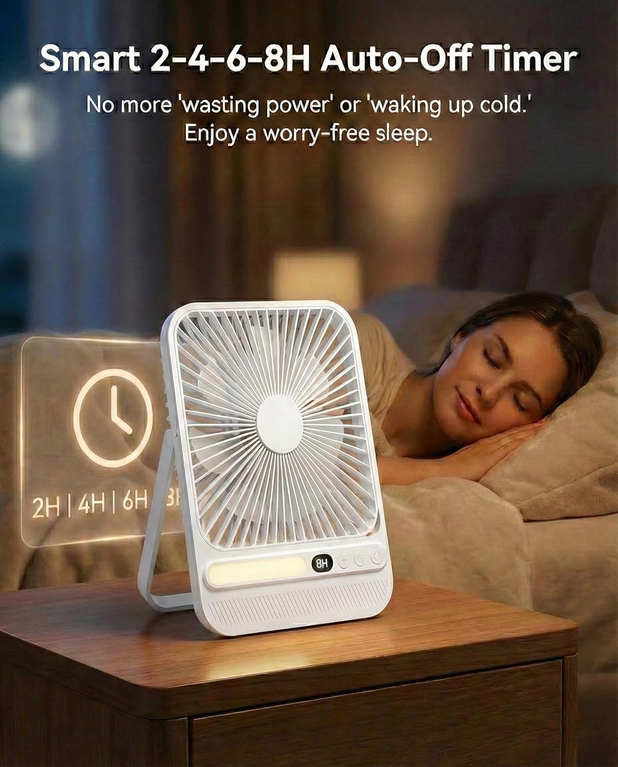 7-Inch Portable Travel Fan, Cruise Ship Approved, 28H 8000mAh Ultra-Thin Quiet Rechargeable Battery Operated Desk Fan with Timer & LED Display for Bedroom, Office, Camping