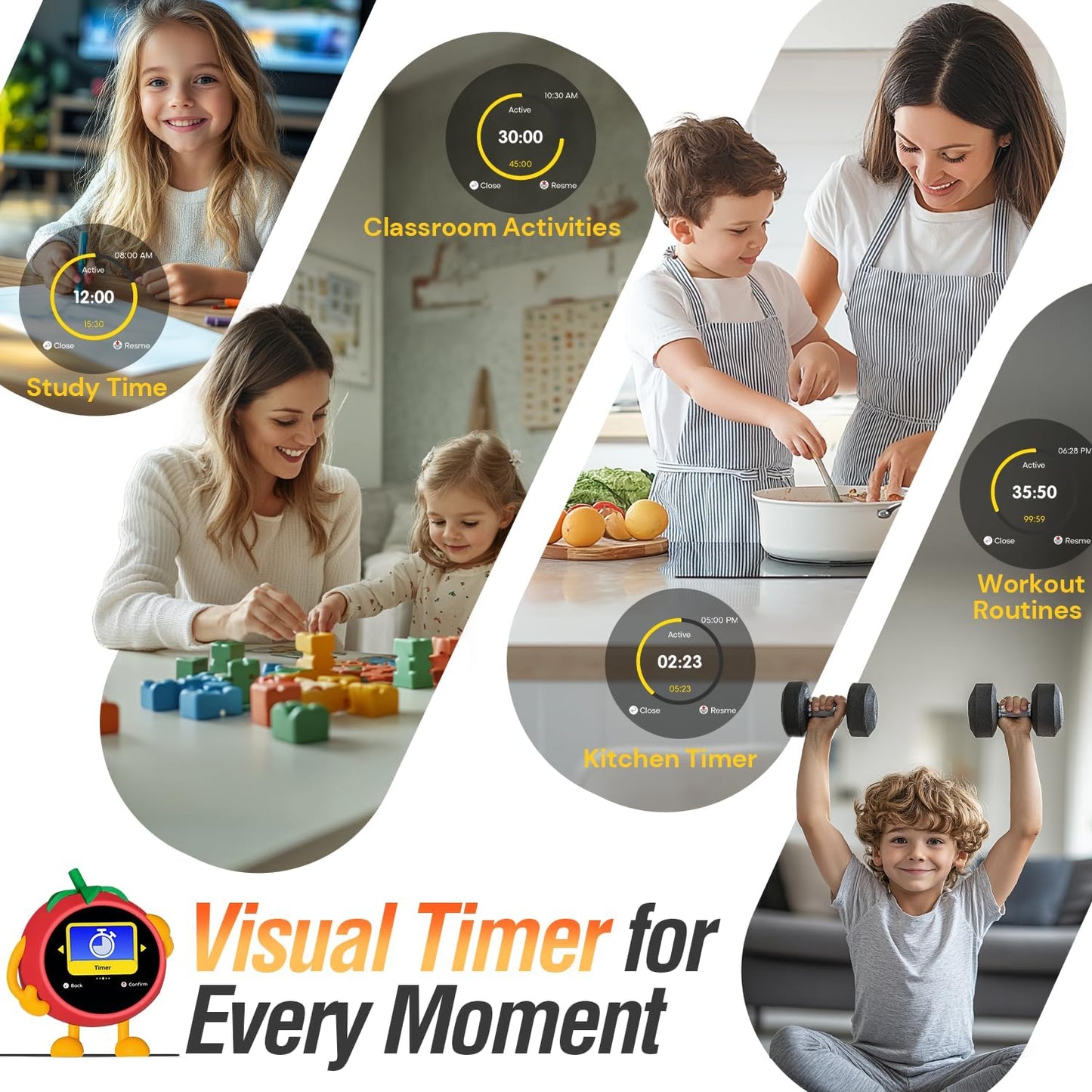 MOMILLA Kids Alarm Clock for Bedrooms, Colorful Display 7-Day Programmable 4 Alarms, Visual Timer with White Noise, Digital Clock Loud for Heavy Sleepers, Christmas Birthday Gifts for Girls Boys