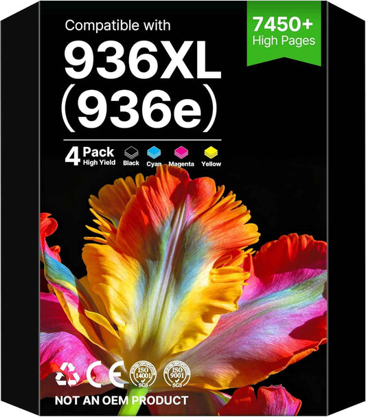 936XL 936e 936 Ink Cartridges for HP Printers Replacement for HP 936 Ink Cartridges Combo Pack Work for HP OfficeJet Pro 9125e 9135e 9720e 9730e 9120e 9130e 9130b Printer 4-Pack High Yield 6C3Z5LN