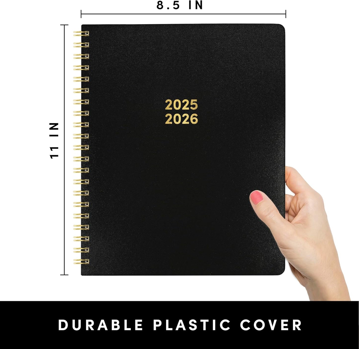 PAPERAGE 17 Month Academic Planner 2025-2026, Weekly & Monthly Spreads, August 2025 - December 2026, Large (8.5 in x 11 in), Black