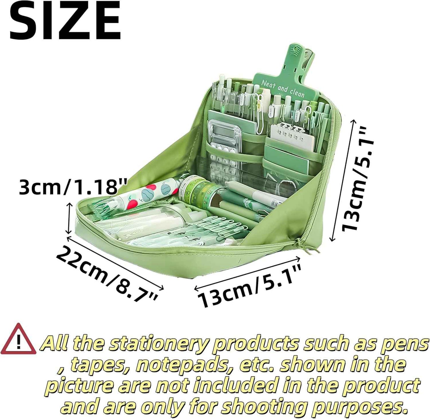 Kawaii Cute Aesthetic Pencil Case - Large Capacity Canvas Pen Pouch Bag (Green)