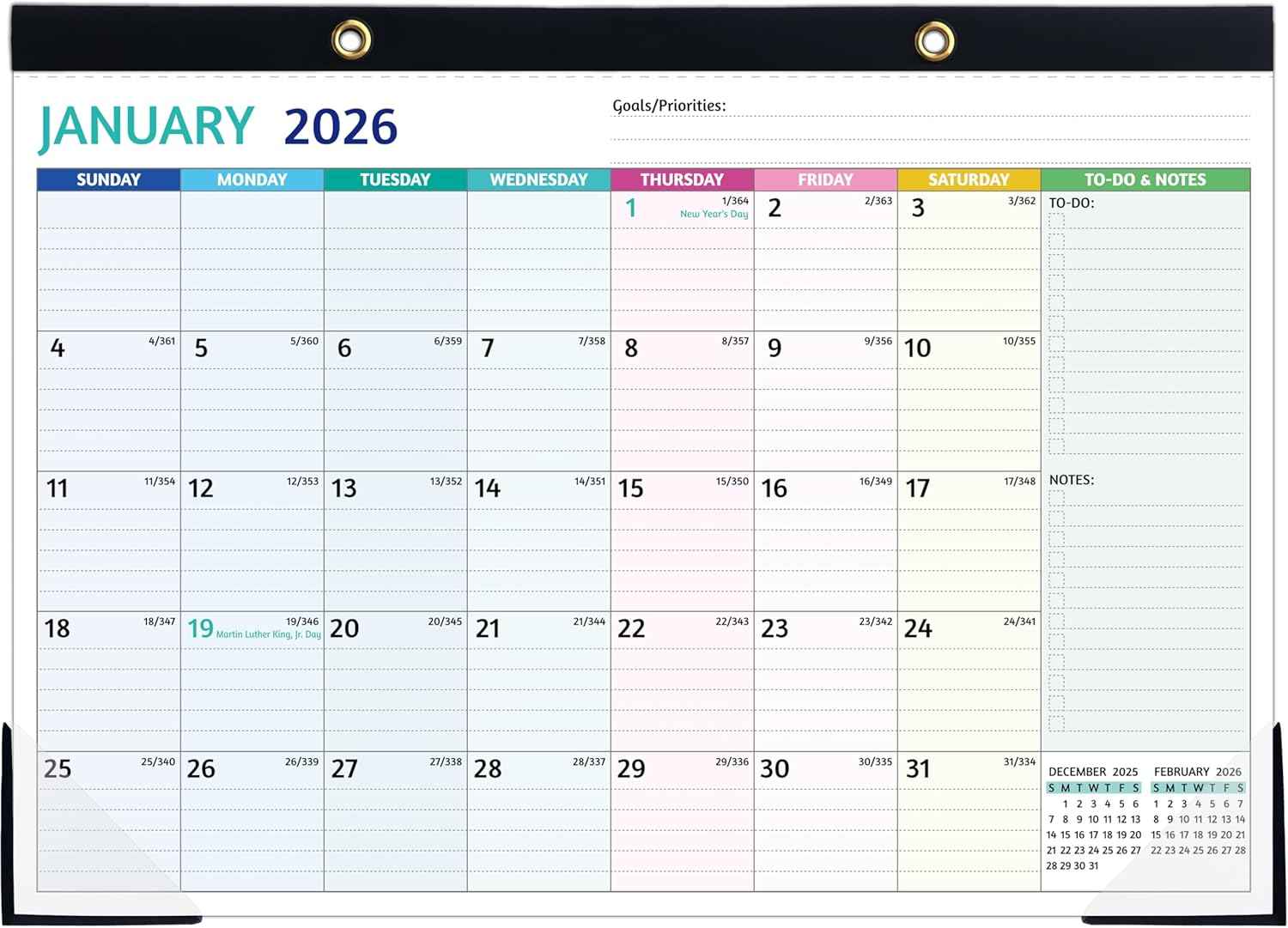 Desk Calendar 2026-2027 – Jan 2026 - Jun 2027, 18 Monthly Desk Calendar 2026-2027 Large, 17’’ x 12’’, 2026 Desk/Wall Calendar with To-do Lists, Desk Pad, Ruled Blocks, Corner Protectors