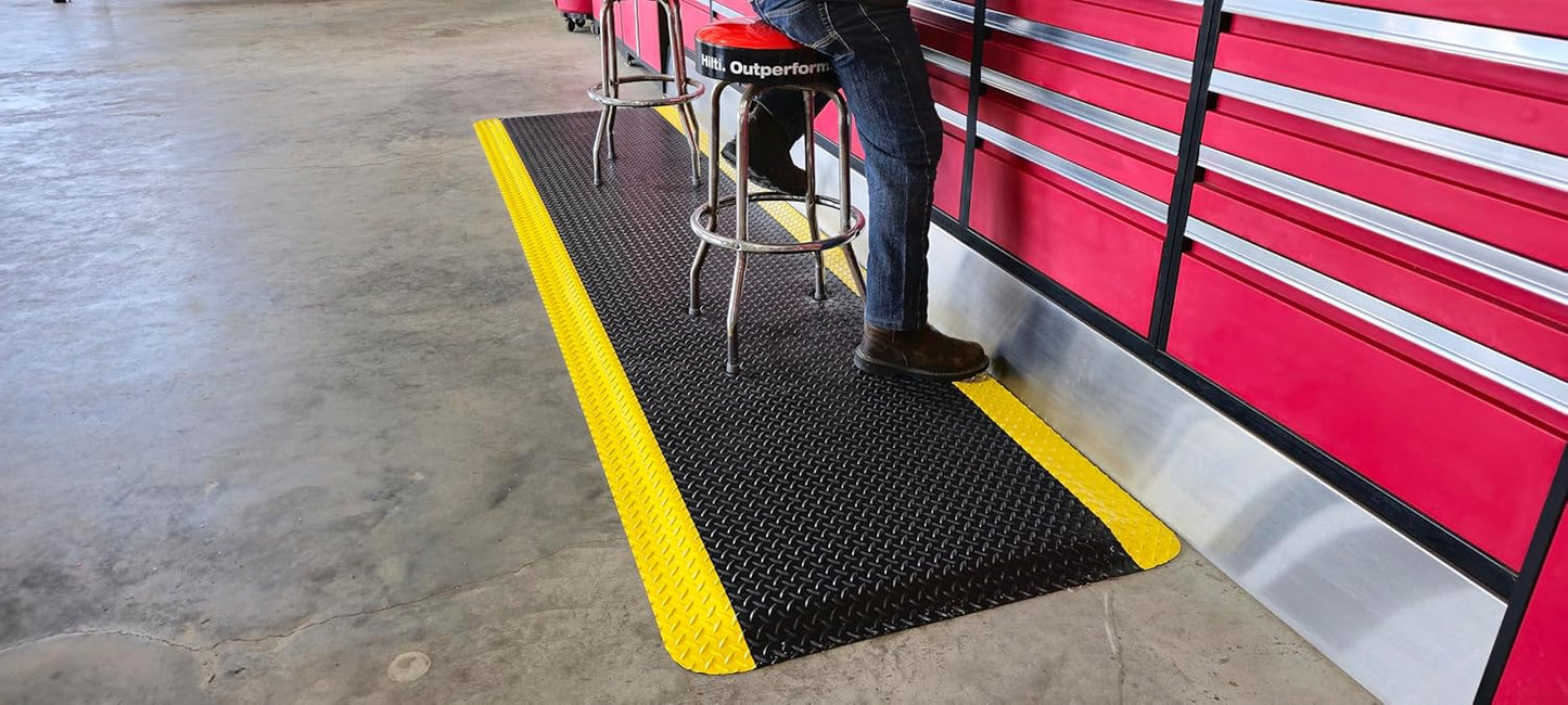 Rhino Mats, American Classic Diamond Anti-Fatigue Mats, Industrial Ergonomic Comfort Standing Mat for Work, Home, Garage, Office, Kitchen or Anywhere (Black/Yellow 9/16" Thick, 2 FT. x 16 FT.)