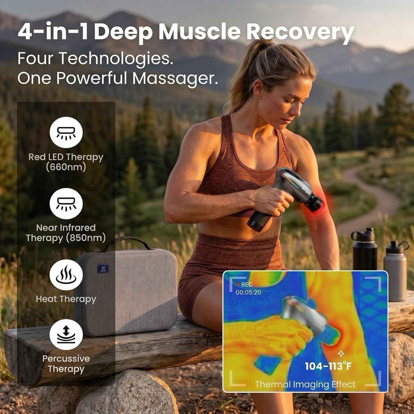 BOB AND BRAD A2 Ultra Deep Tissue Massage Gun with Red Light & Infrared Heat, FSA-HSA Eligible, Pro Percussion Muscle Massager for Athletes, Back, Leg & Full Body Pain Relief with Smart Force Sensor