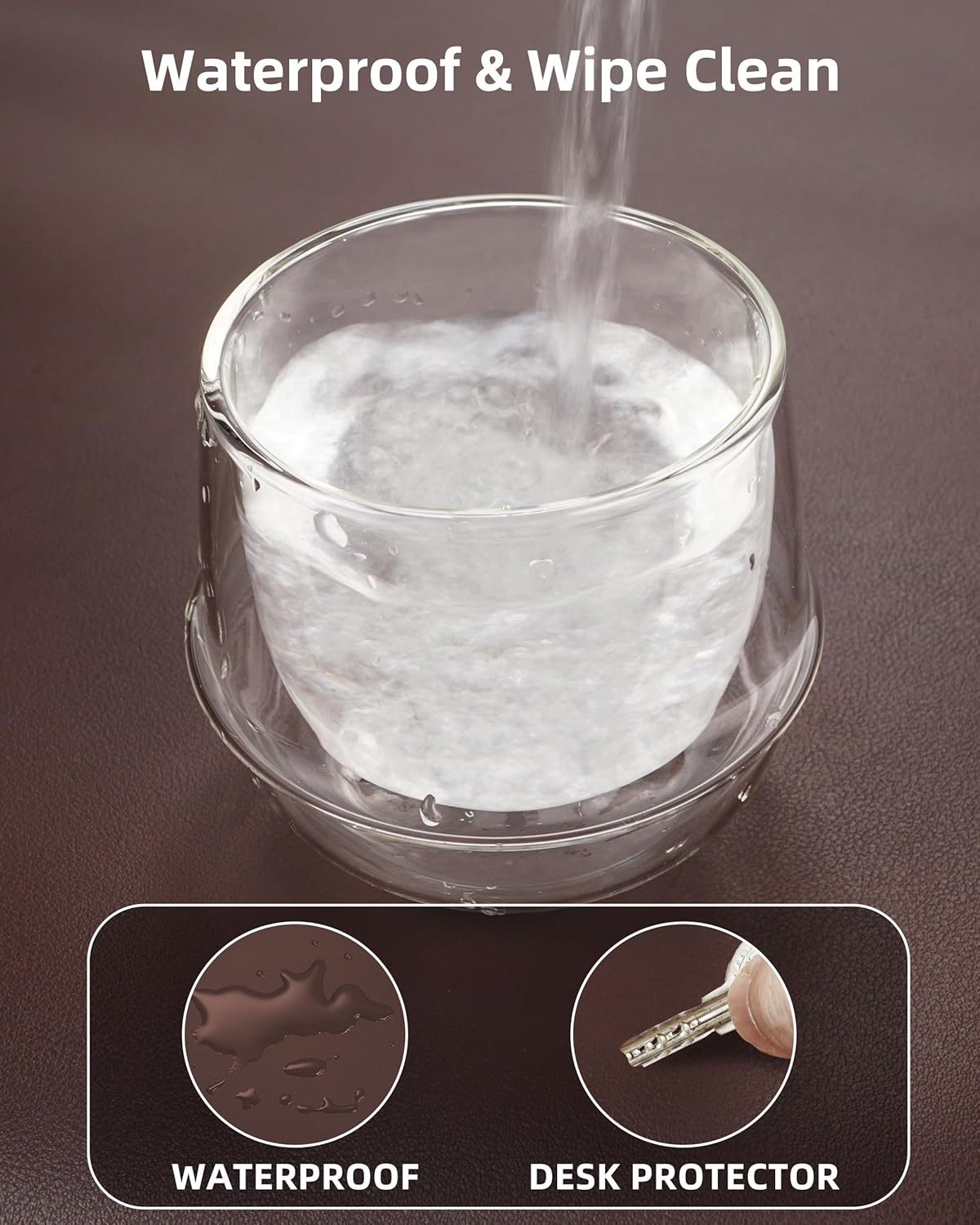 Large Desk Pad Mat - Waterproof Mouse Pad & Desk Protector, Non-Slip XL PU Leather Gaming Mat for Keyboard/Mouse, Stitched Edge with Ergonomic Support, 47"x17" (Coffee)