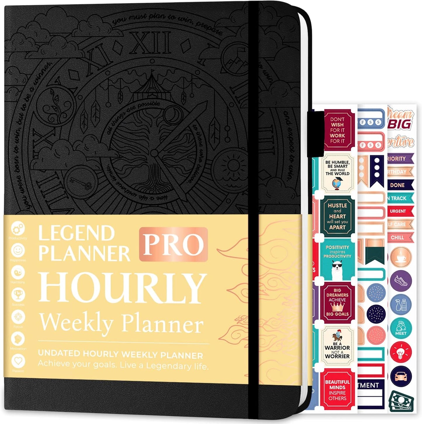 Legend Planner PRO Hourly Schedule - Weekly & Daily Organizer with Time Slots. Appointment Book Journal for Work & Personal, A4 (Black)