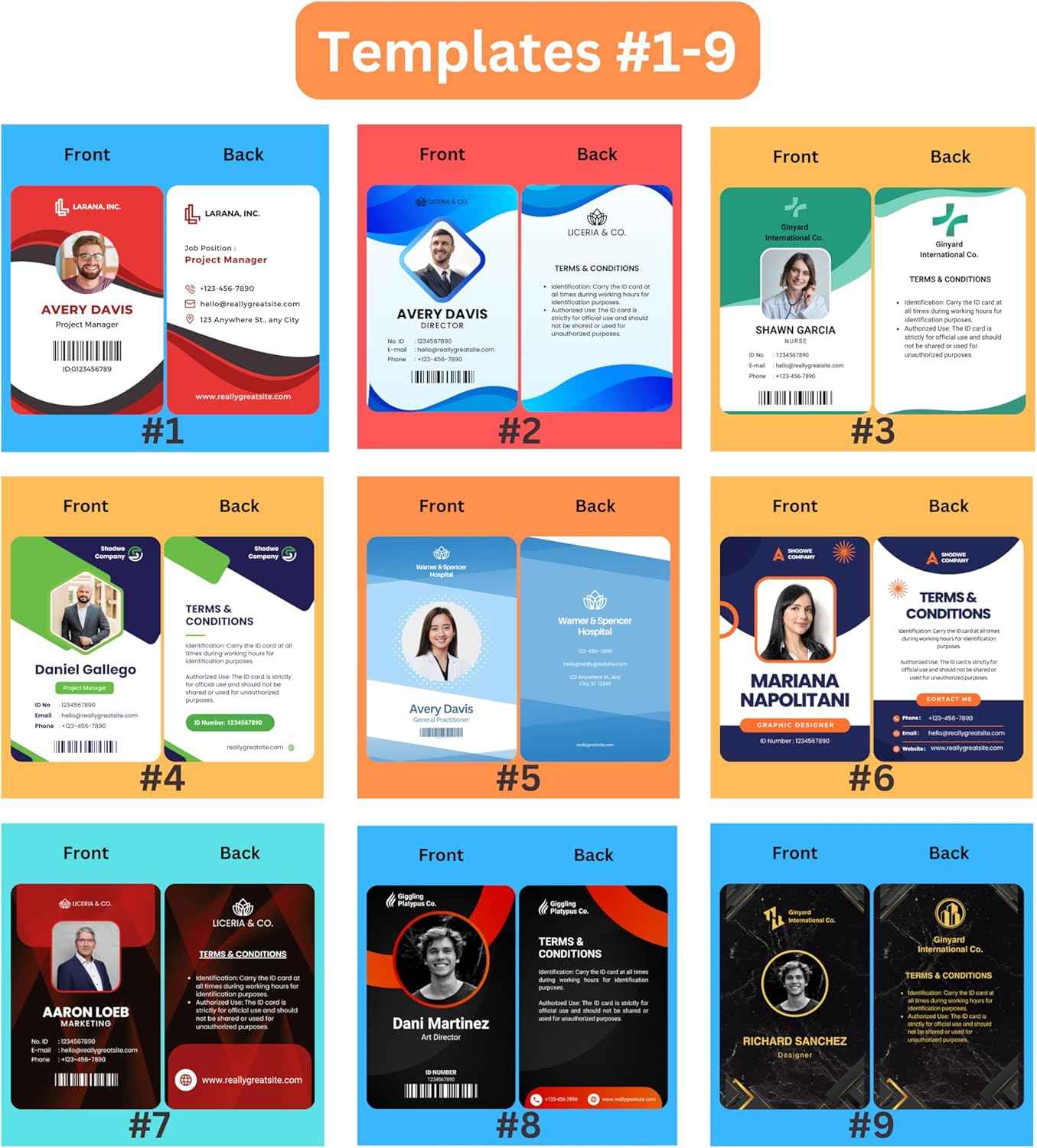 Custom ID Badge Card, Double Sided Printing, Personalized Employee Photo Identification Card, Customize Employee Badge Name Tag Picture Logo for Business Staff Events (Vertical)