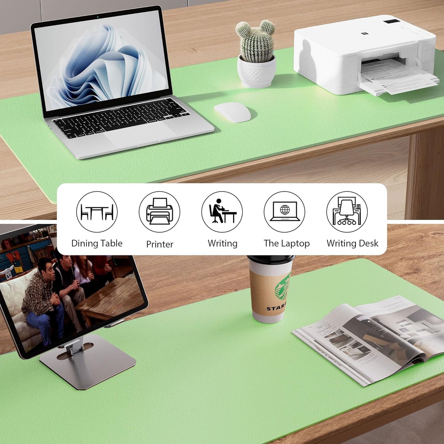 Aothia Leather Desk Pad Protector, Mouse Pad, Office Desk Mat, Non-Slip PU Leather Desk Blotter, Laptop Desk Pad, Waterproof Desk Writing Pad for Office and Home (23.6" x 13.7", Foam Green)