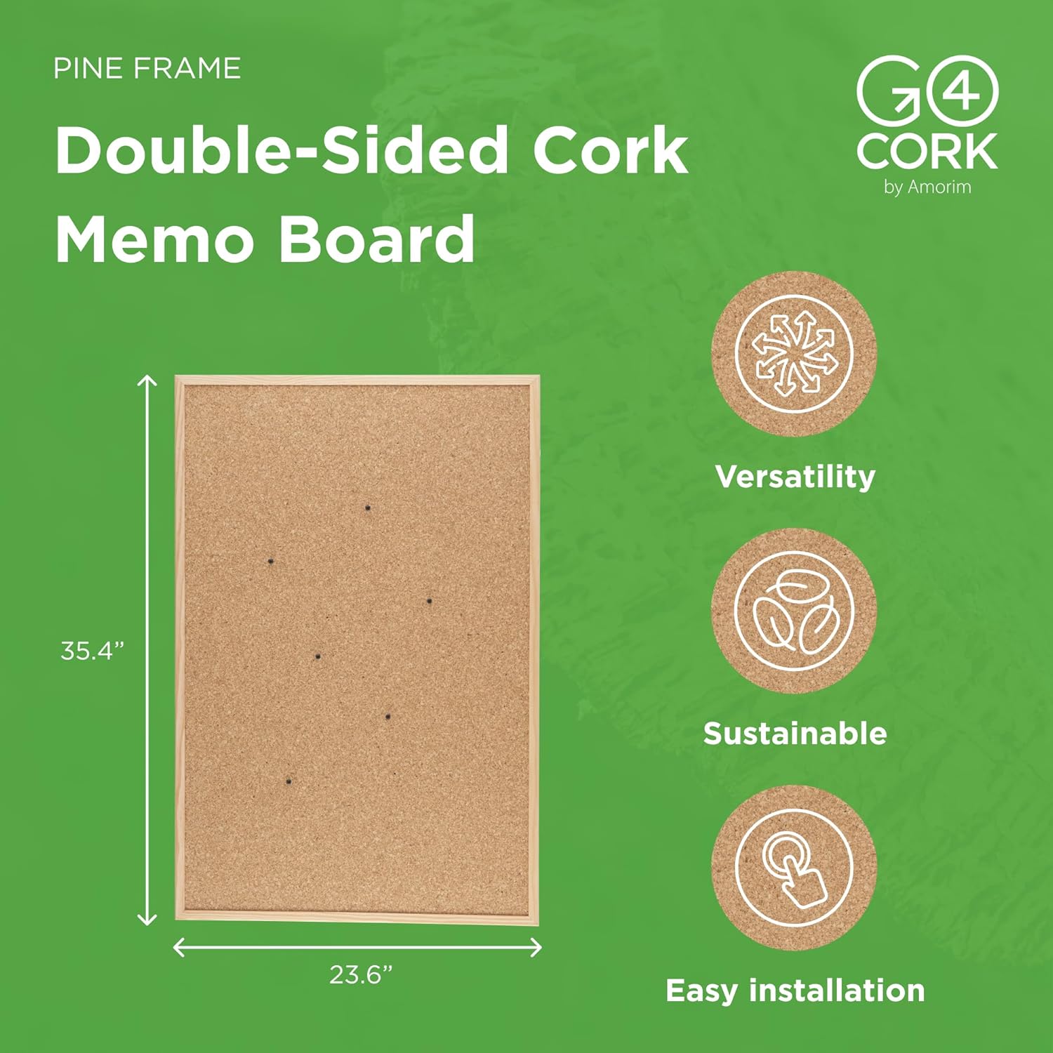 Go4Cork Framed Cork Bulletin Board - 35.4”x 23.6” | Premium Double-Sided Pine Frame Eco Cork Memoboard | Office, Home & Classroom Organization Decor | Pushpins & Set Up Accessories Included - Lumora Desk