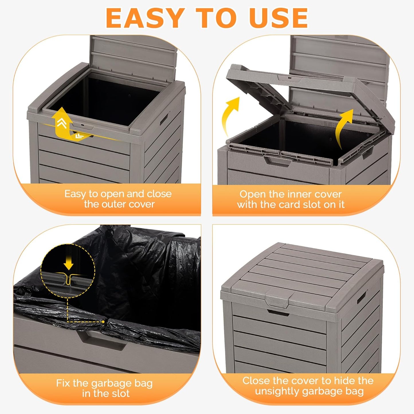 Fancyango Outdoor Trash Can with Lid & Drip Tray, Waterproof Resin Garbage Can, Outside Trash Bin for Patio, Garage, Pool, Deck & Backyard, Gray(31 Gallon)