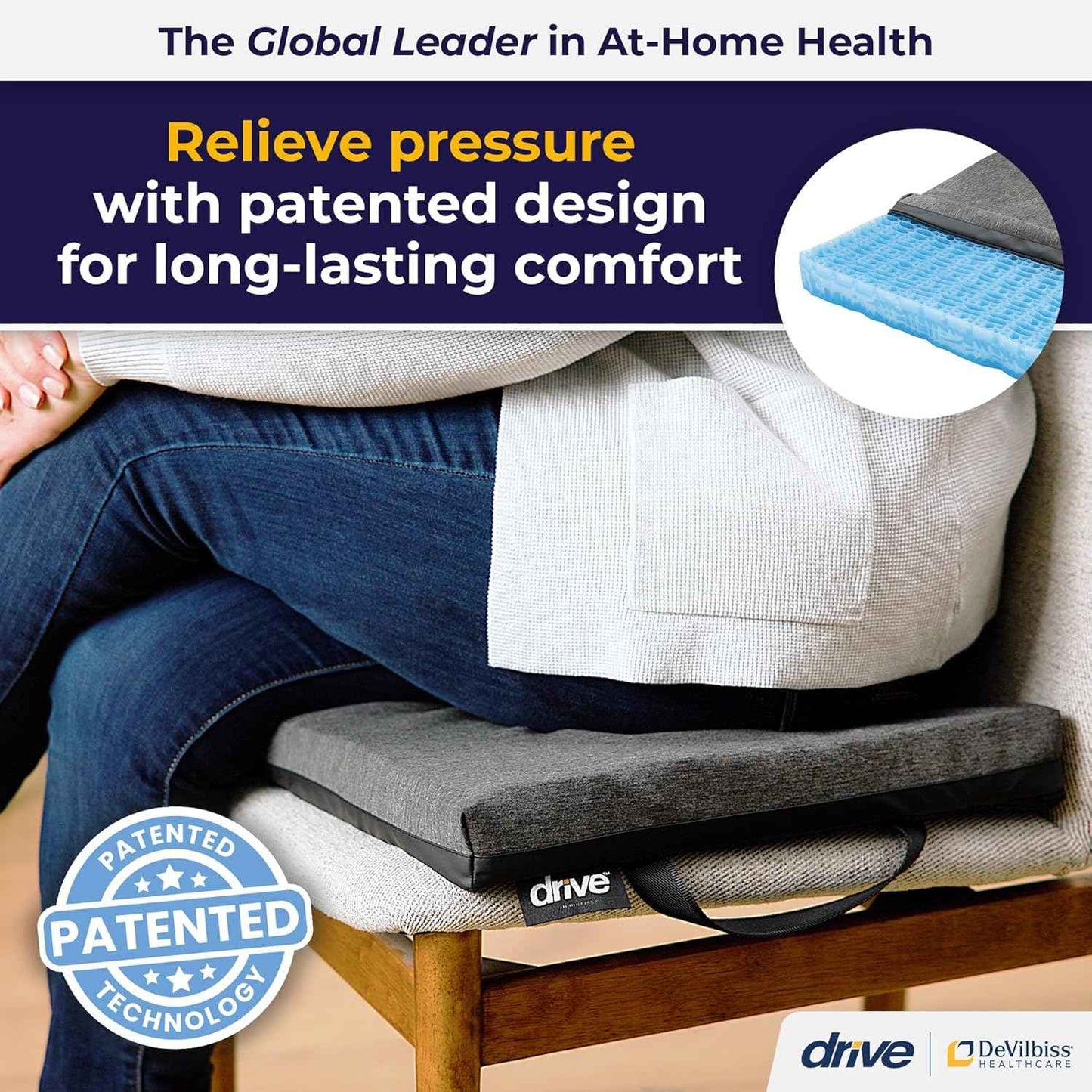 Drive Medical DualEase Gel Seat Chair Cushion for Wheelchair, Office Chairs & More, 20 Inch 2-Sided Pressure Relieving Cushion with Cooling Airflow, Machine Washable Cover, 2-Year Warranty