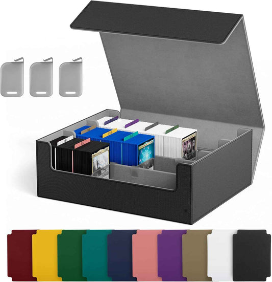 UAONO Trading Card Storage Box, Holds 1800 Sleeved Cards with 10 Dividers & 3 Stoppers, Magnetic Closure PU Leather Card Case for MTG, PTCG, YGO, Sports Cards (Black)