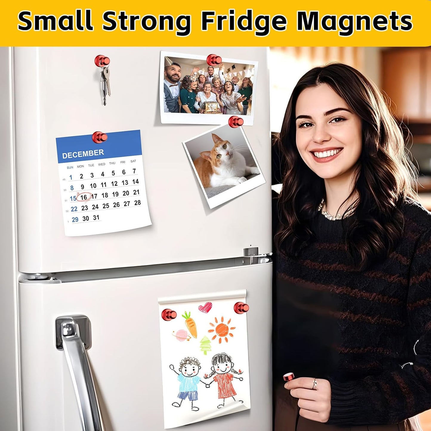 VNDUEEY 16 Pack Red Fridge Magnets, Refrigerator Magnet, Strong Magnets for Whiteboard, Magnetic Push Pins, Cute Magnet for Kitchen, Office, School, Adults