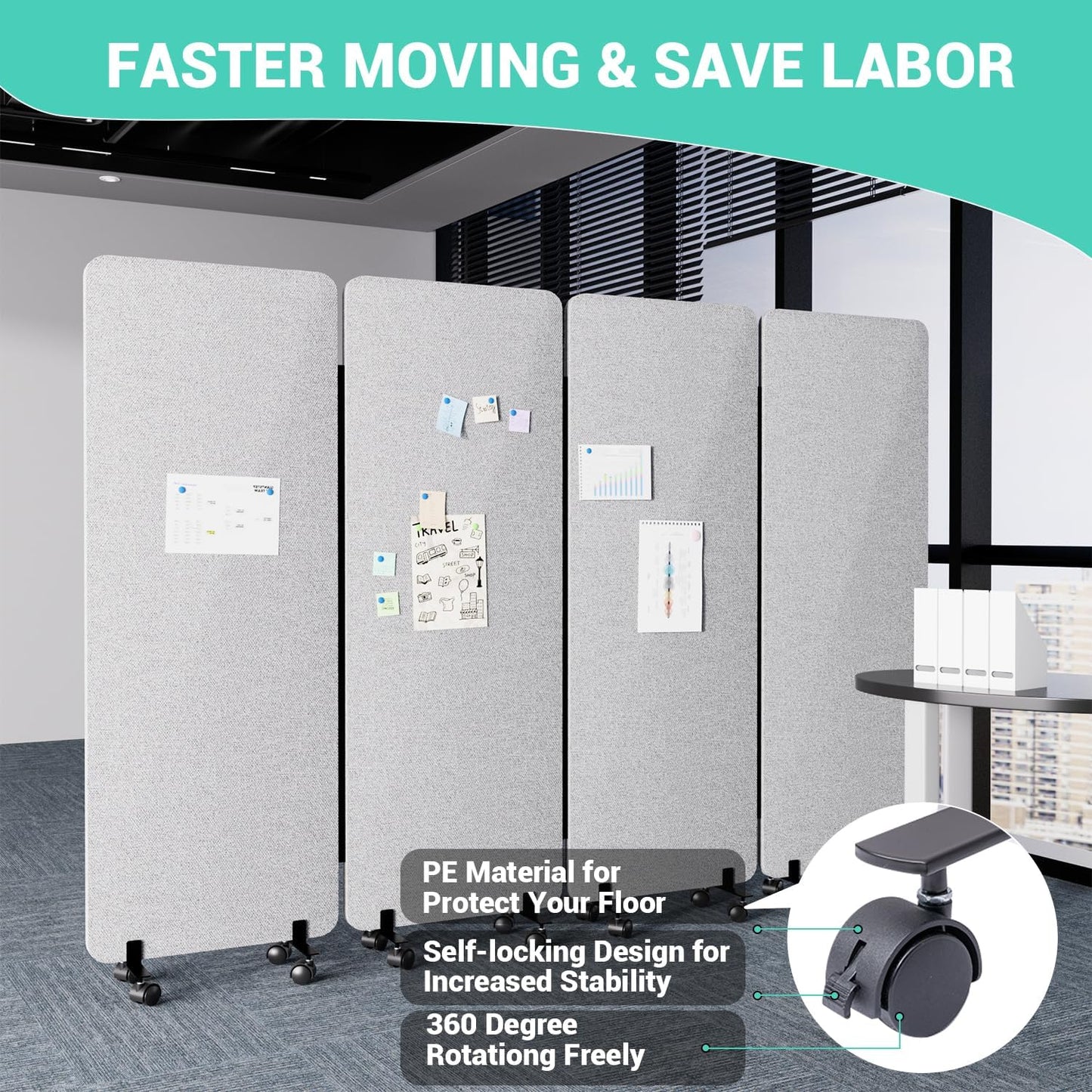 Soundproof Room Divider W/Wheels, 66in Office Dividers for Sound Proofing & Reducing, Sound Proof Dividers for Office Partitions Portable Temporary Wall Acoustic Wall Divider (Dark Grey, 4 Panel)