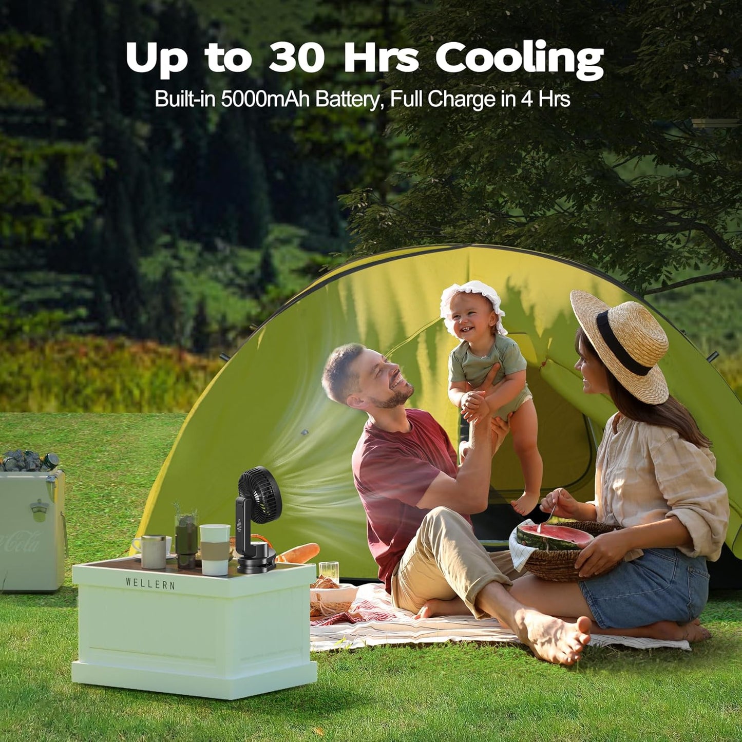 Desk Fan, Quiet Small Desktop Table Fans - 30Hrs Running, 270°Tilt, 90°Oscillating, Easy to Clean USB Fans, Rechargeable Portable Fan for Home Office Bedroom Travel Camping Co-Branded with AddAcc