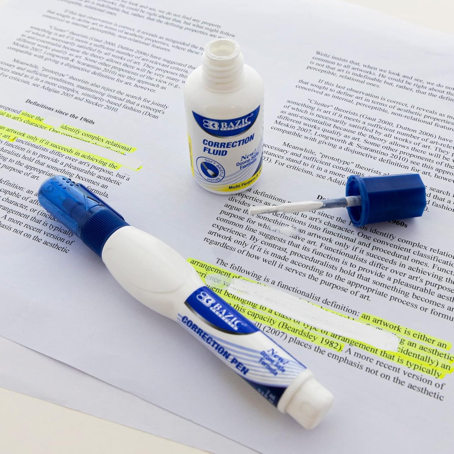 BAZIC Correction Fluid, Soft Bristle Brush & Precise Metal Tip Applicator, Fine Point Corrections Pen White Out Wipe Out Liquid (2/Pack), 2-Packs
