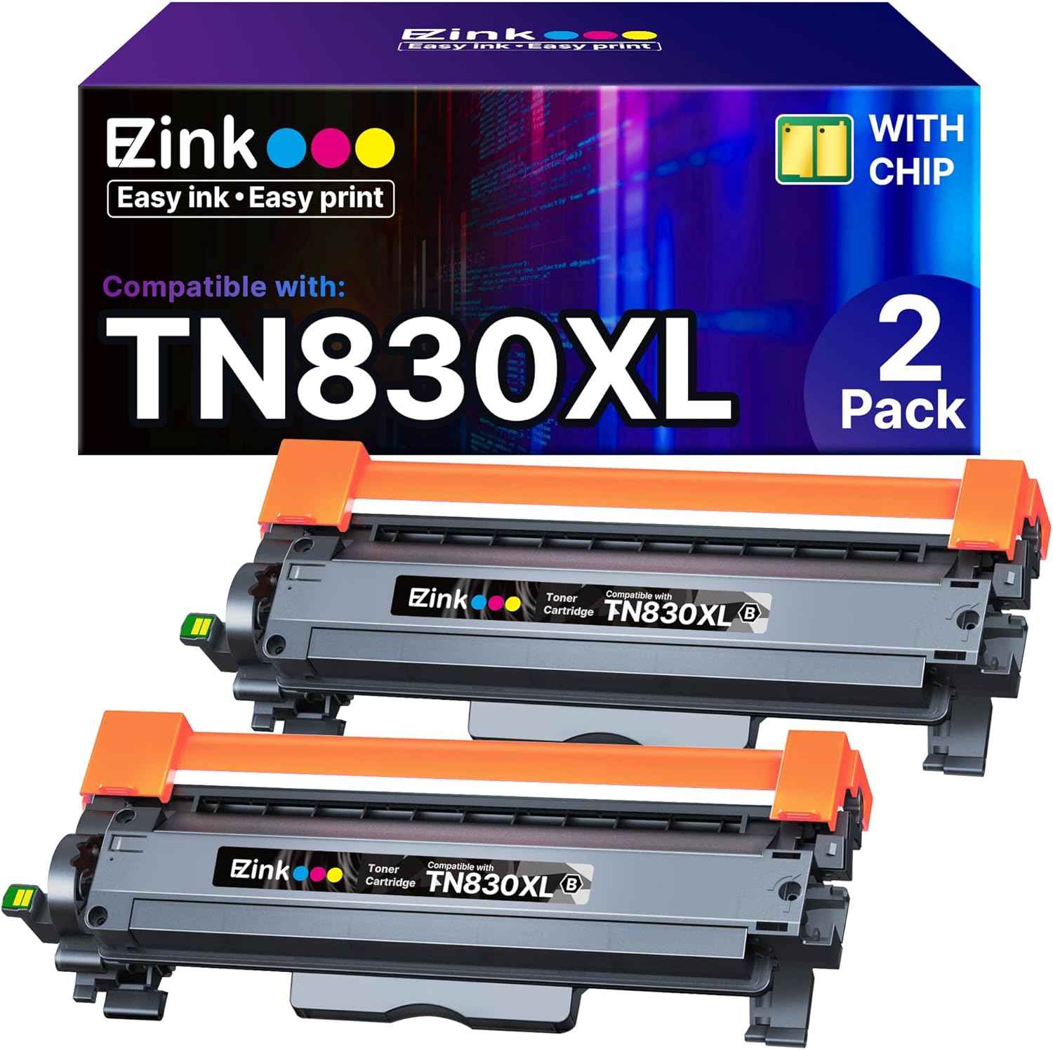 E-Z Ink TN830XL Toner for Brother Printer Compatible for Brother TN830XL TN830 Toner Cartridges to Use with DCP-L2640DW HL-L2460DW HL-L2480DW HL-L2400D (2 Black)