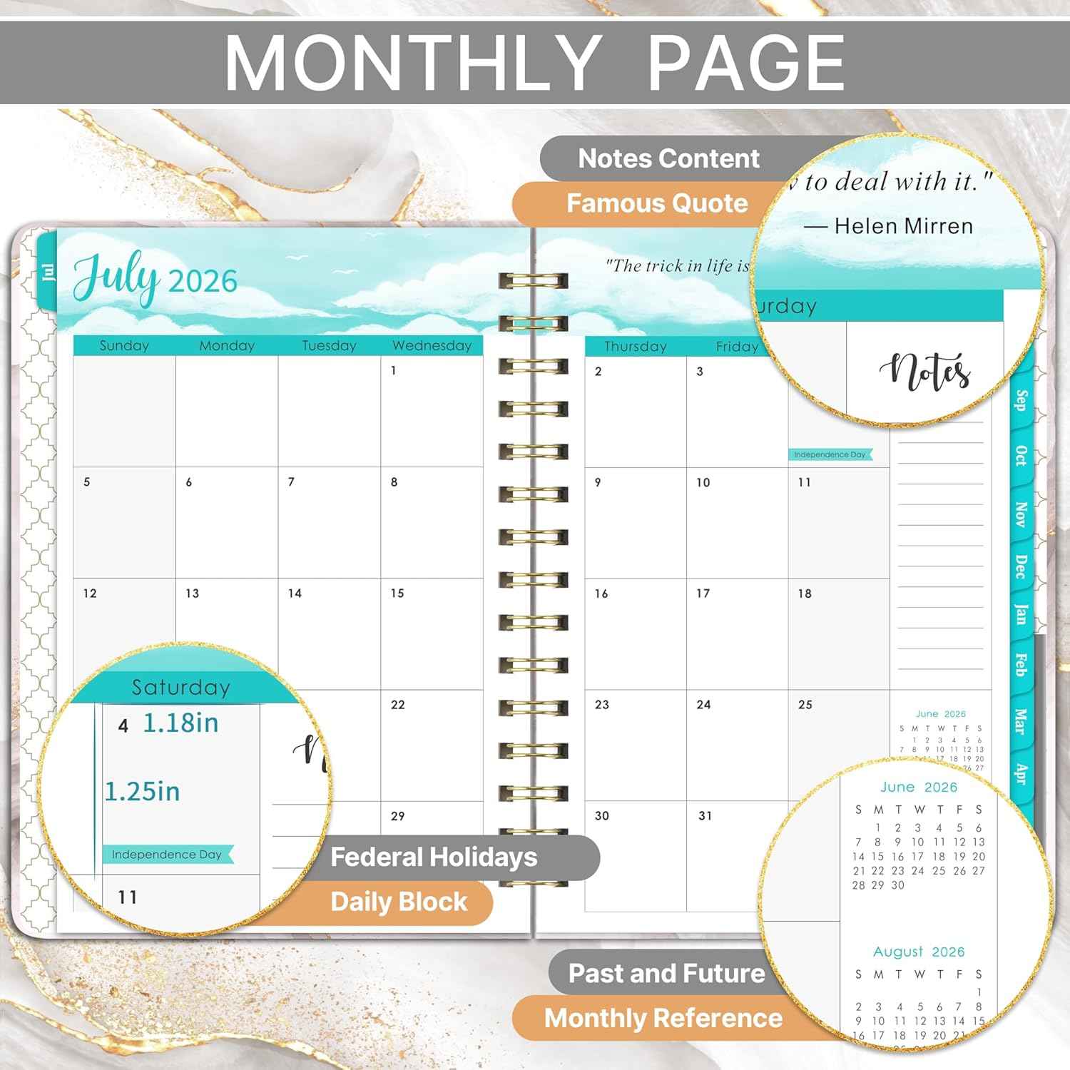 Planner 2026-2027 - 2026-2027 Planner Weekly and Monthly, July 2026 - June 2027, 6.3" x 8.4", with Coated Tabs, Inner Pocket