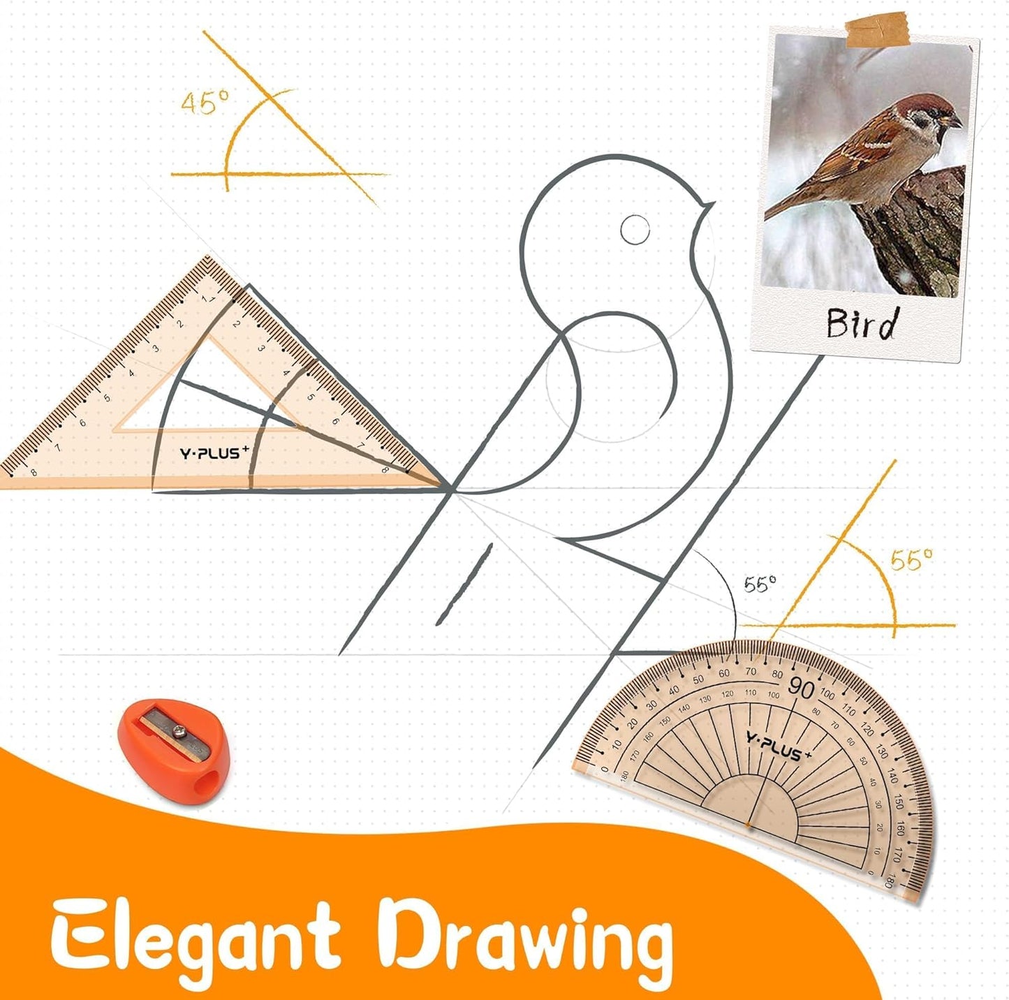 YPLUS Geometry Set for Students, Math Protractor Compass with Rulers Mechanical Pencil, Box of Protactors Kit for Class Supplies and School Kids Toddler - 12 Pcs, Back to School Supplies for Kids