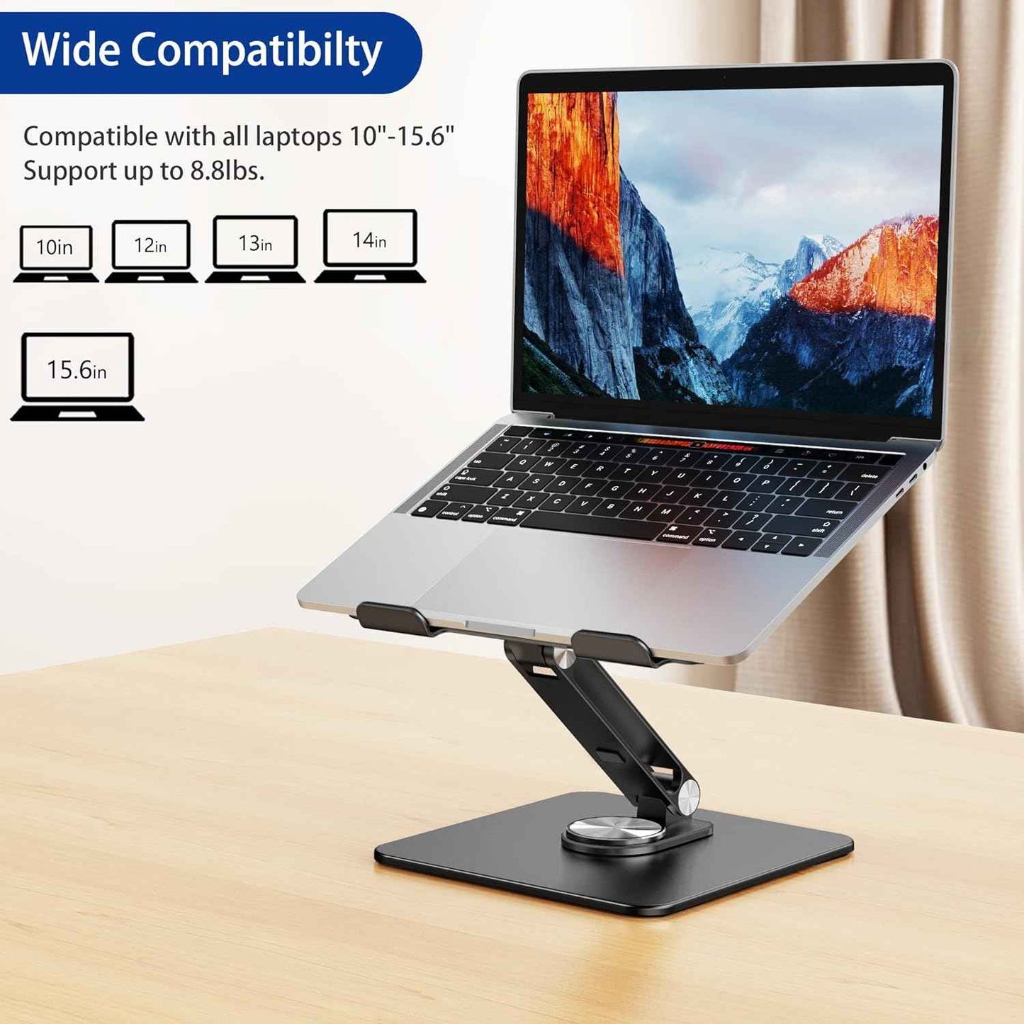 BESIGN LSX7 Laptop Stand with 360 Rotating Base, Ergonomic Adjustable Notebook Riser, Foldable Computer Holder Compatible with 10-15.6" Laptops (Black)