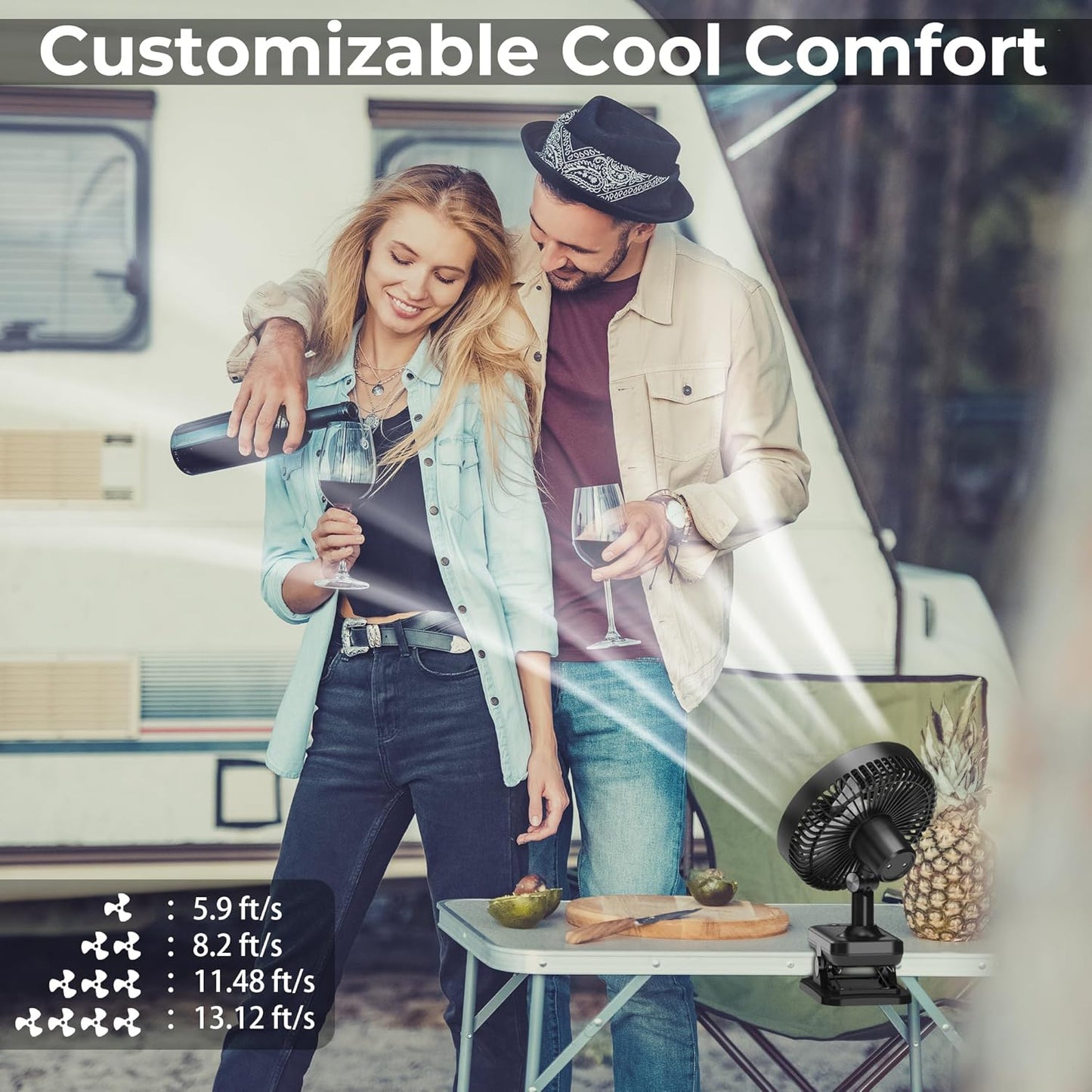 10000mAh Clip On Fan, 42H Run, Quiet & Auto Oscillating Table Fan, Rechargeable 4 Powerful Speeds, Battery Operated Desk Fan for Camping Outdoor Travel RV Home Bedroom Office Co-Branded with AMACOOL